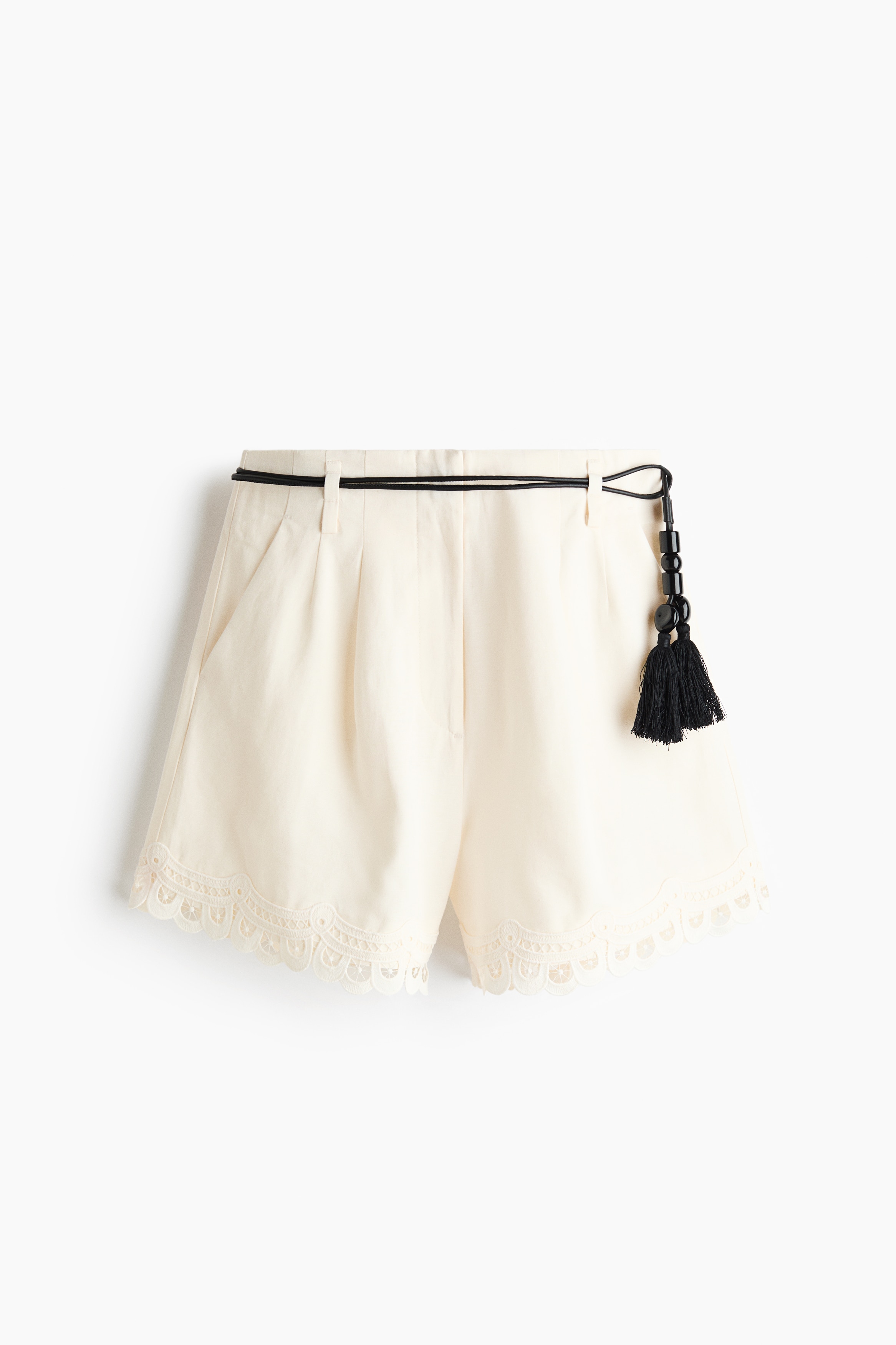 Shorts in misto lino con cintura - Crema