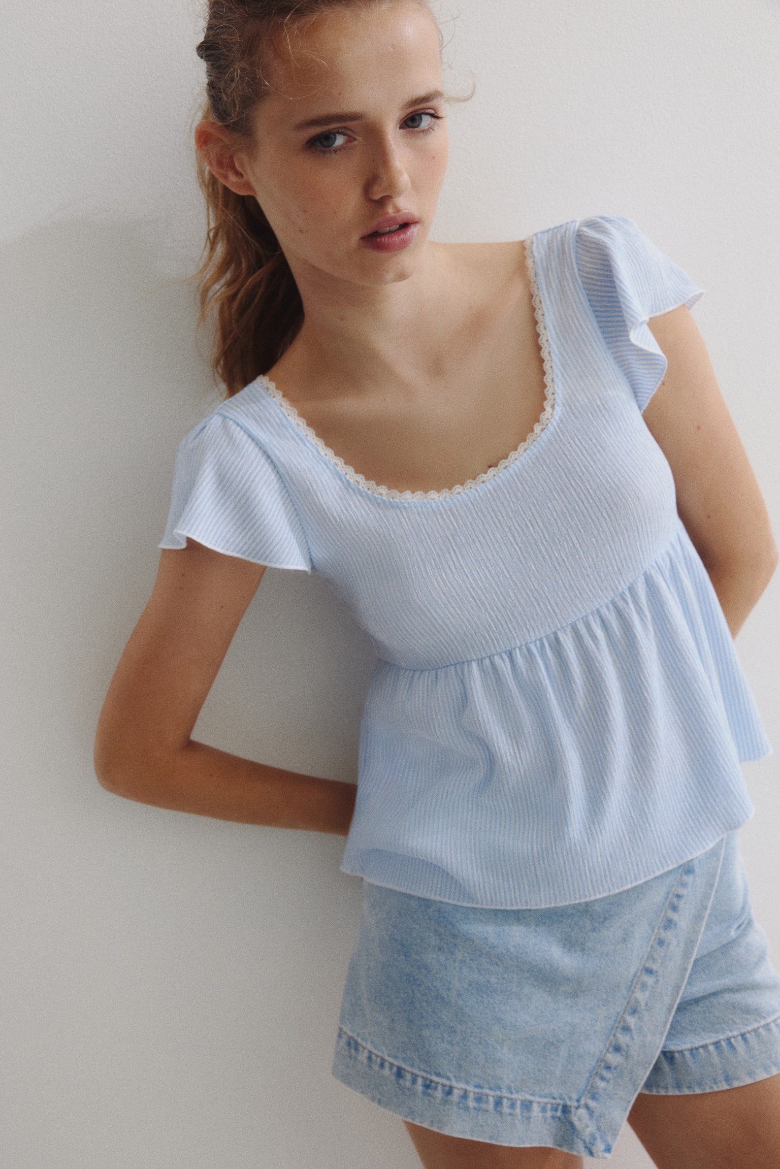 Áo jersey vân nổi - Màu xanh dương nhạt/Màu be nhạt/Chấm bi/Màu đen/Chấm bi/Màu trắng - 3