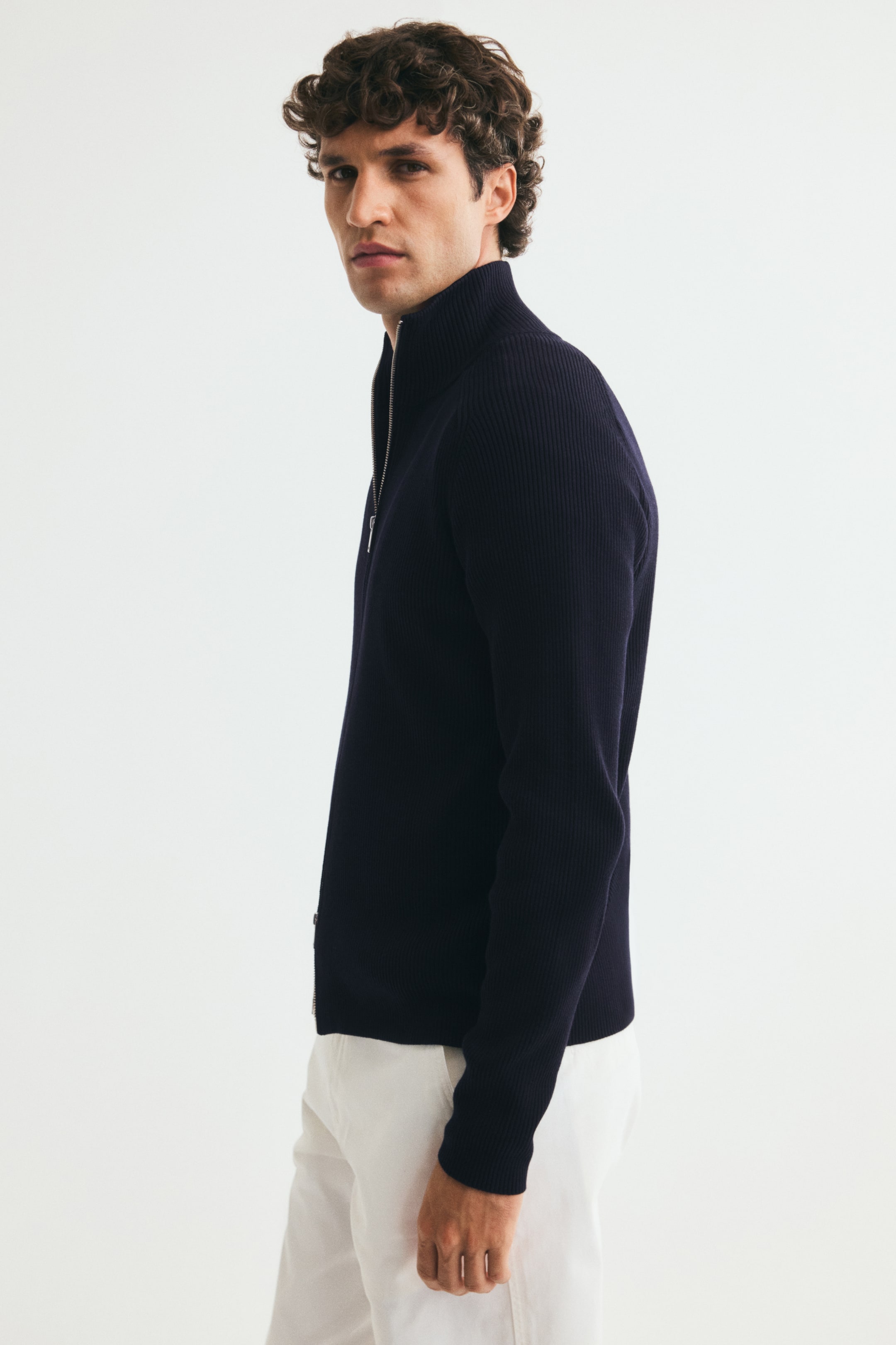 Slim-Fit Rib-Knit Cardigan