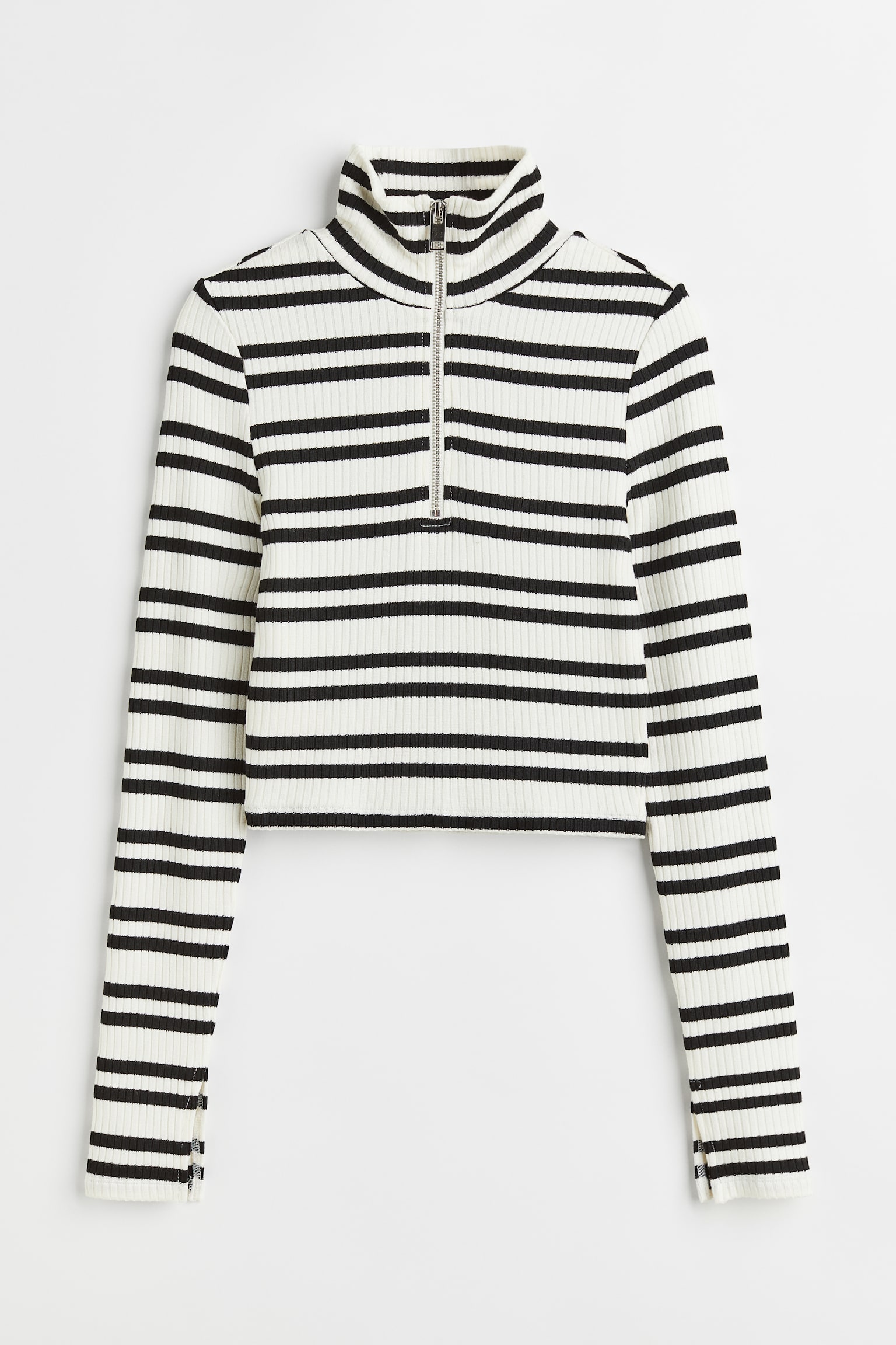Zip-top rib-knit top - White/Striped