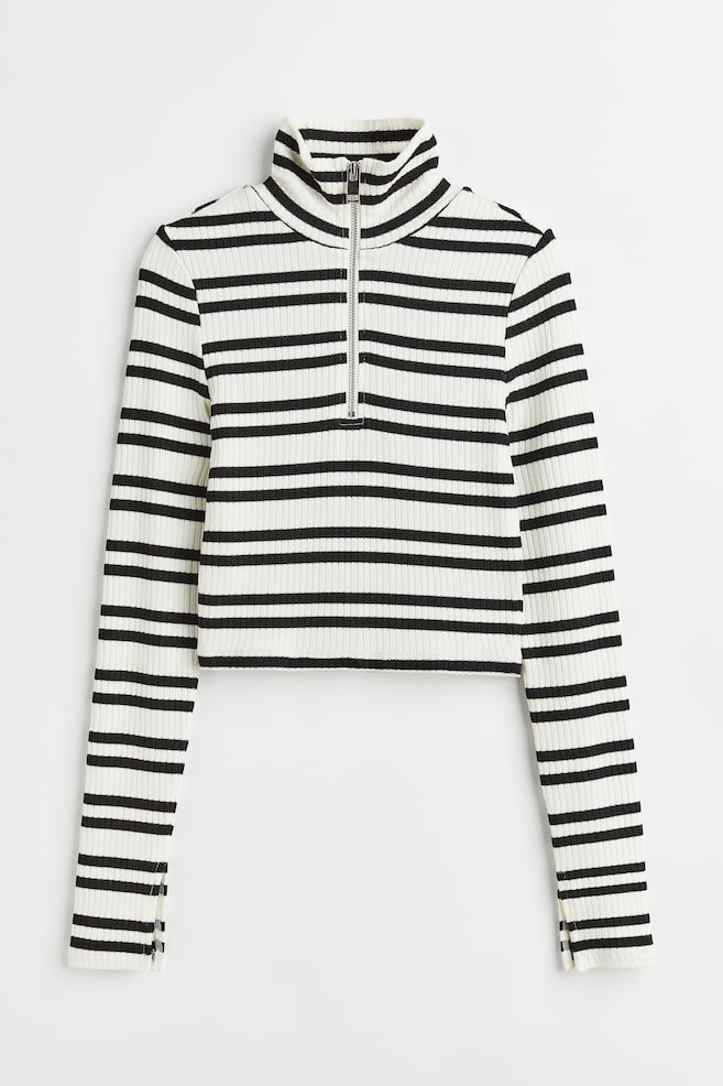 Zip-top rib-knit top - White/Striped/White/Striped - 1