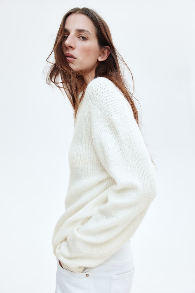 Rib-Knit Sweater - Cream/Dark gray melange/Burgundy/Light beige melange - 2