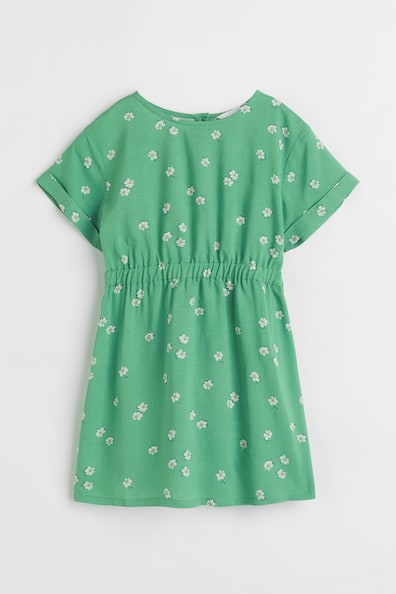 Patterned dress - Boat neck - Short sleeve - Green/Floral - Kids | H&M GB