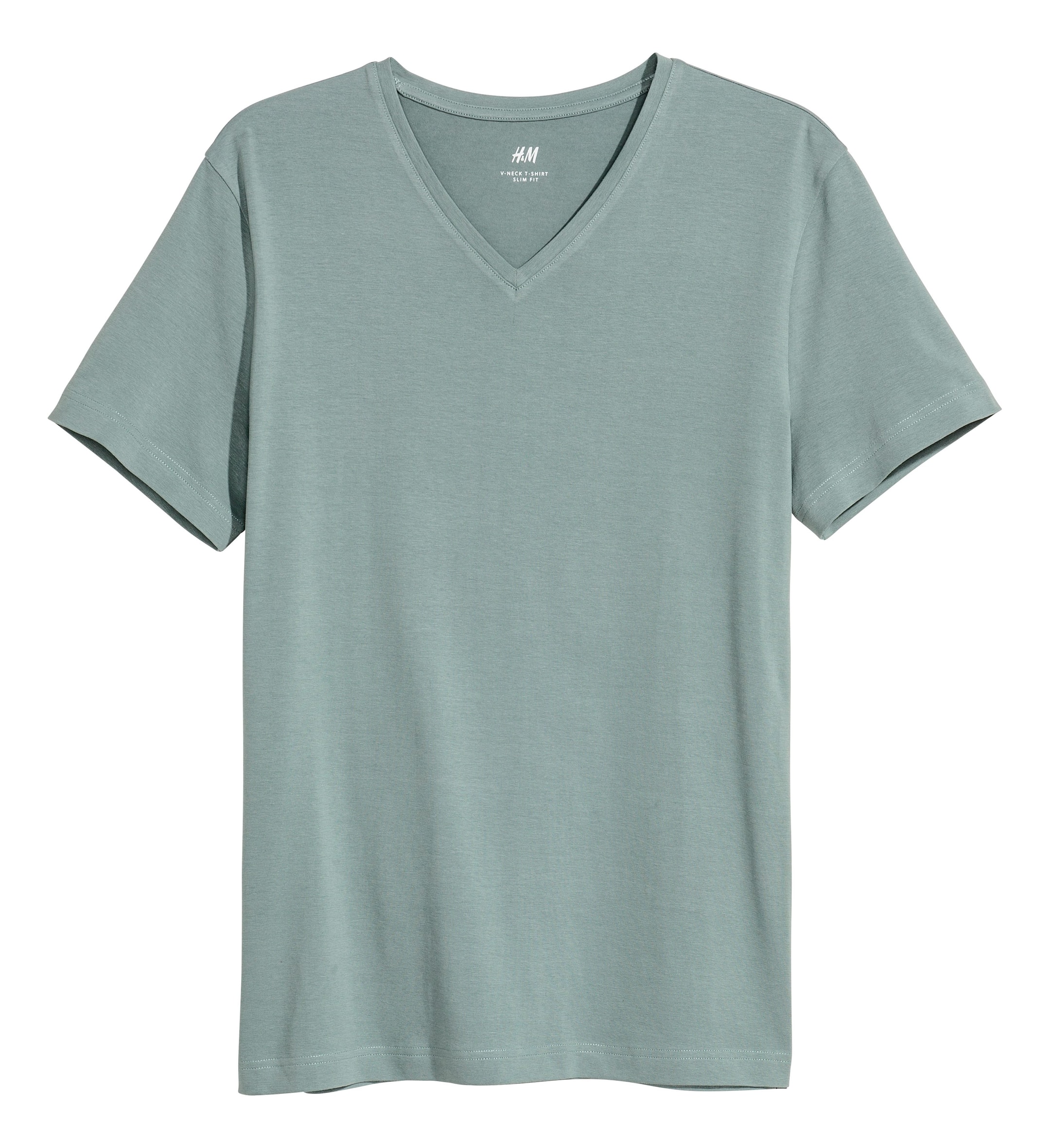 View larger image: V-neck T-shirt Slim fit - Grey green - Men | H&M GB 1