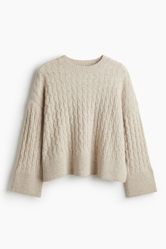 Cable-knit jumper - Beige/Dark beige marl/Light grey marl/Dark beige - 1