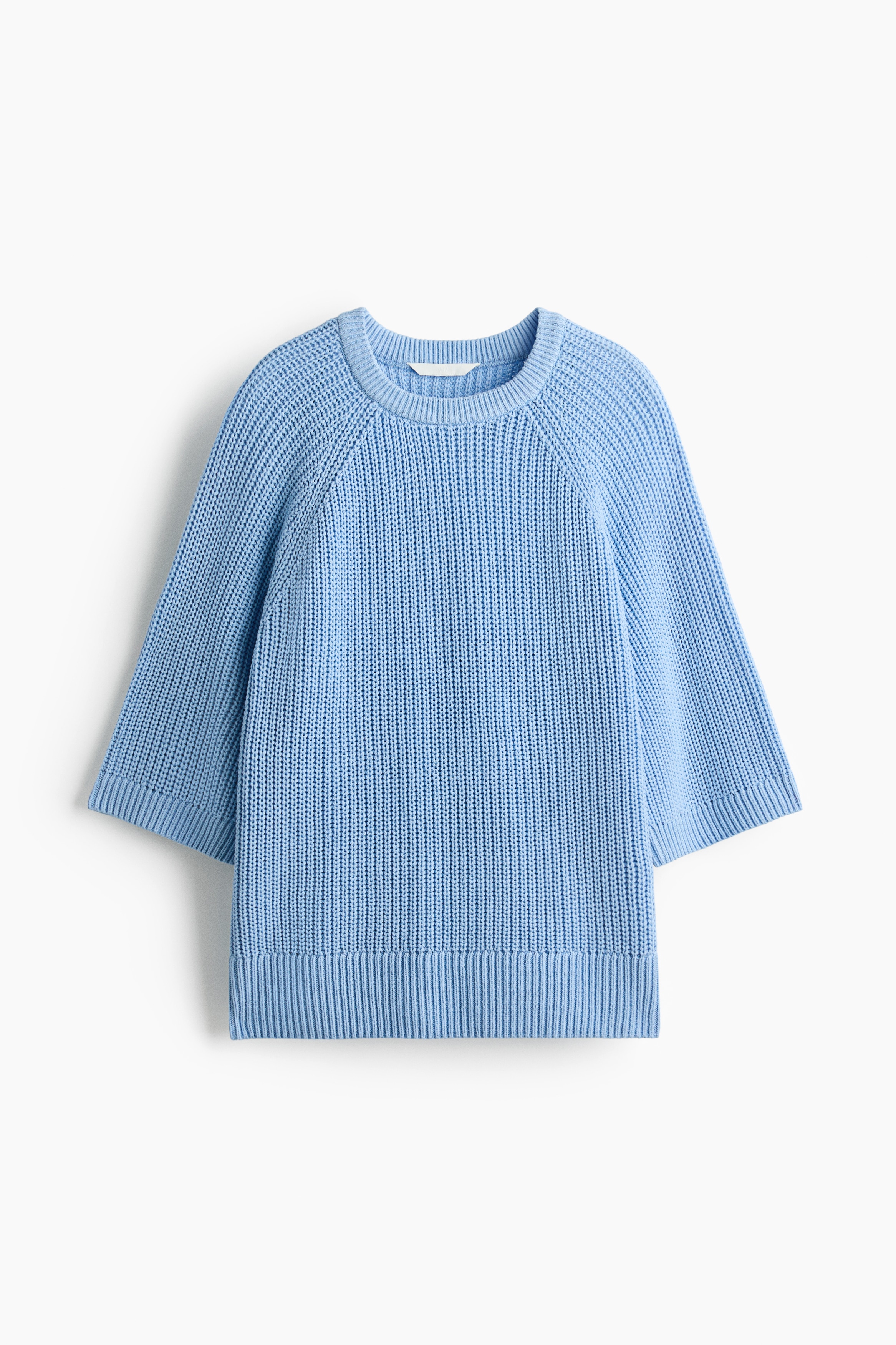 Oversized Rib-Knit T-Shirt - Light blue/Beige/Dark red