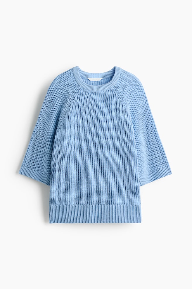 Oversized Rib-Knit T-Shirt - Light blue/Dark red/Beige - 1