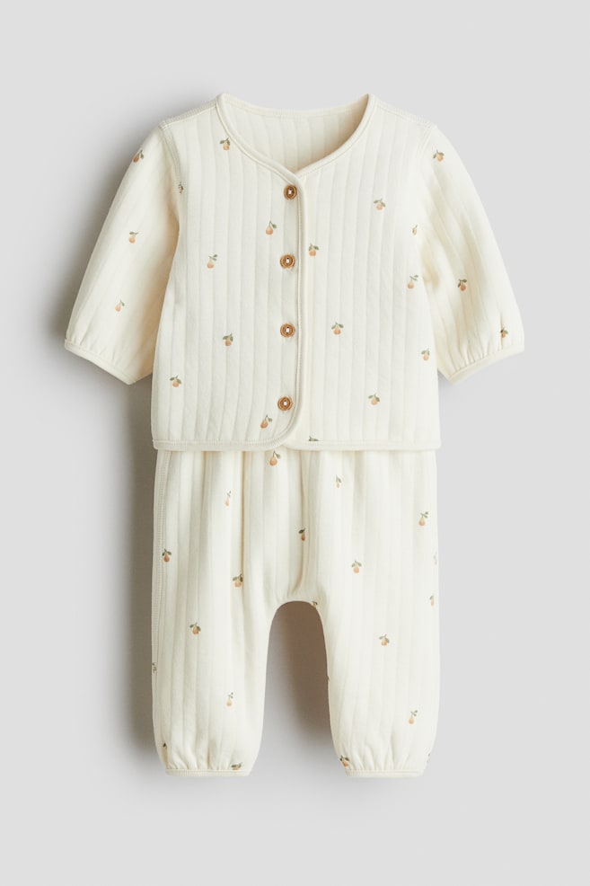 2-piece quilted jersey set - White/Pears/Cream/Giraffes - 1