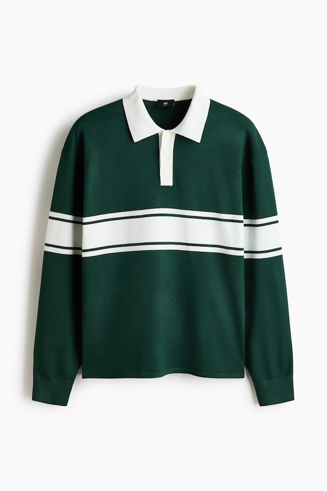 Loose-Fit Knit Polo Sweater - Dark green/color block/White/color-block/Dark brown/navy blue striped/White/striped - 1