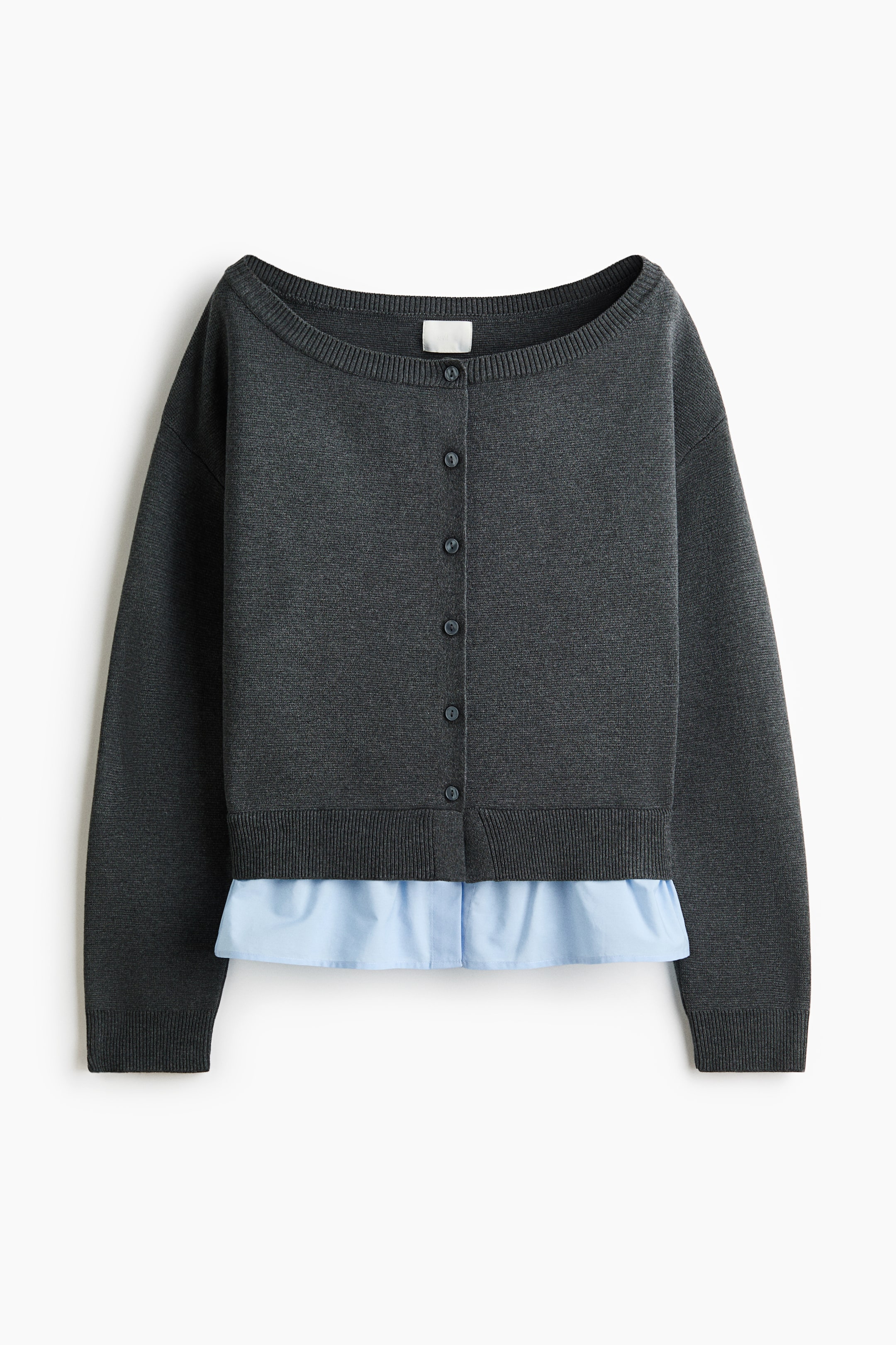 Größeres Bild anzeigen: Off-Shoulder-Cardigan im Lagenlook - Dunkelgraumeliert - Ladies | H&M AT 1