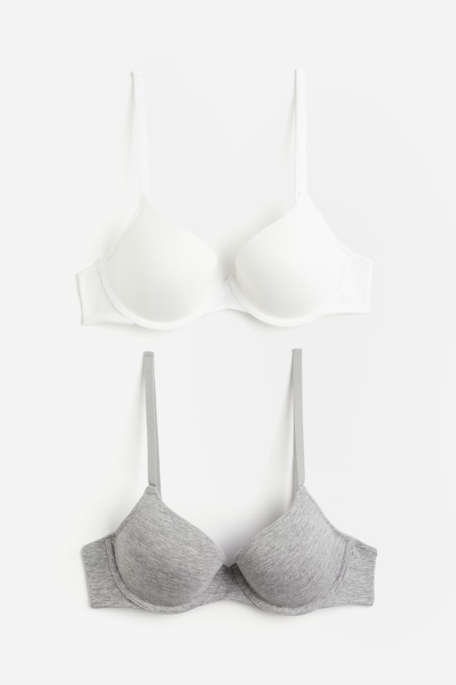 2-pack padded cotton T-shirt bras - Light grey marl/White/Beige/Black - 1