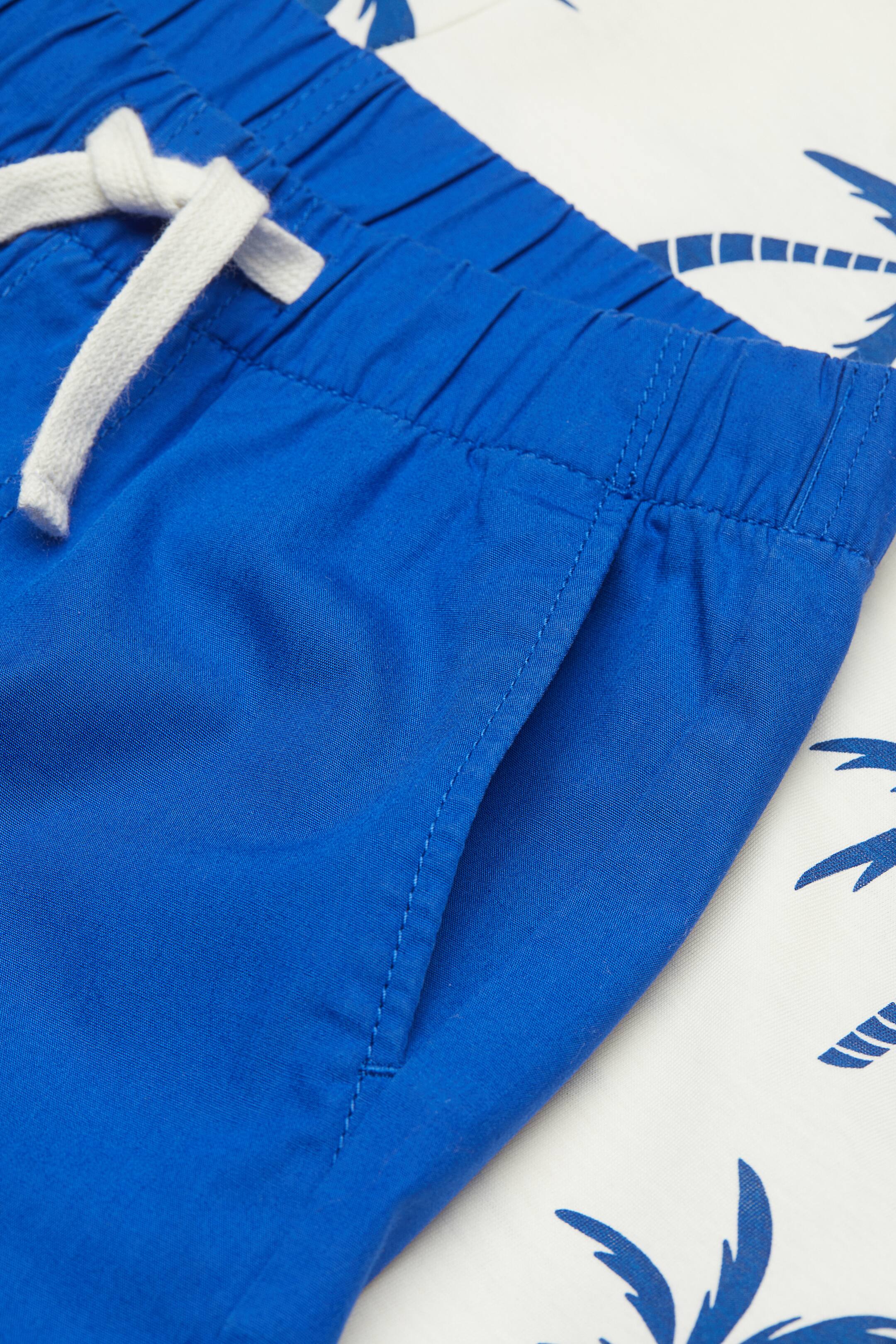 2-piece cotton set - Round neck - Short sleeve - Cobalt blue/Palm trees ...