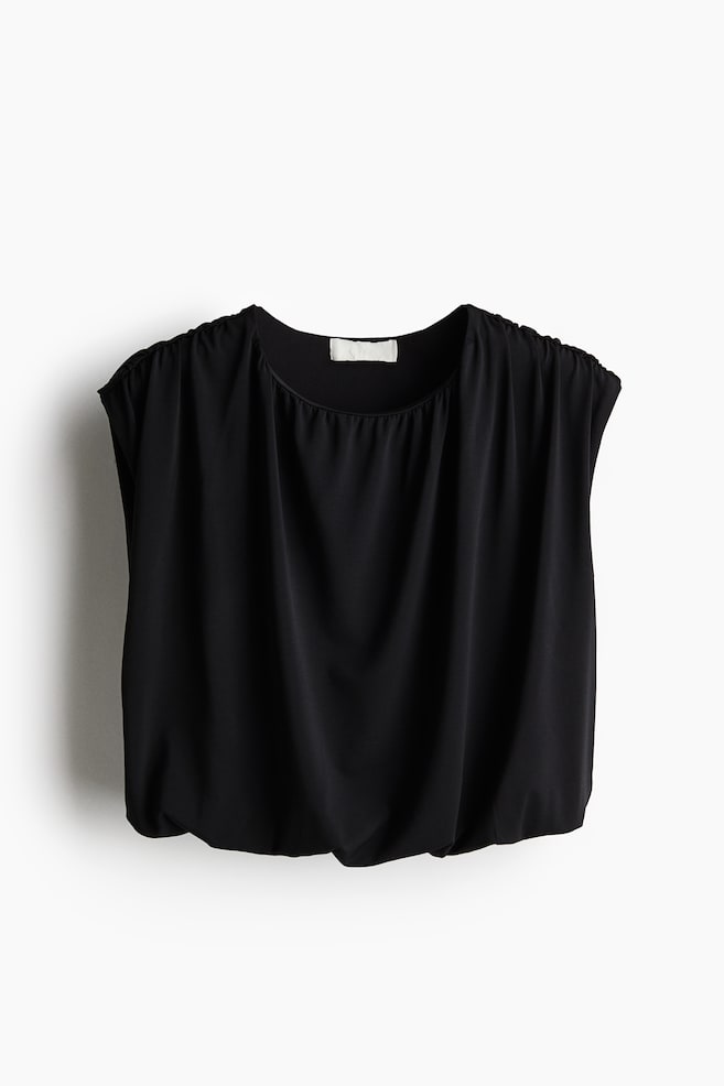 Drapiertes Crop-Top - Schwarz/Hellgelb/Hellbeige - 1