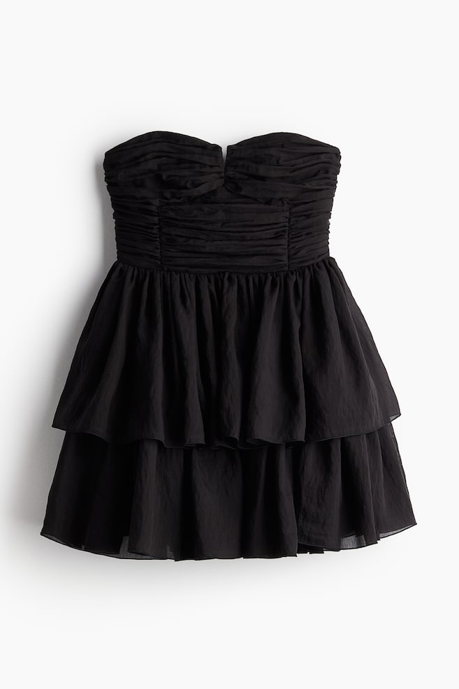 Vestido bandeau con falda acampanada - Negro/Blanco/Floral - 1