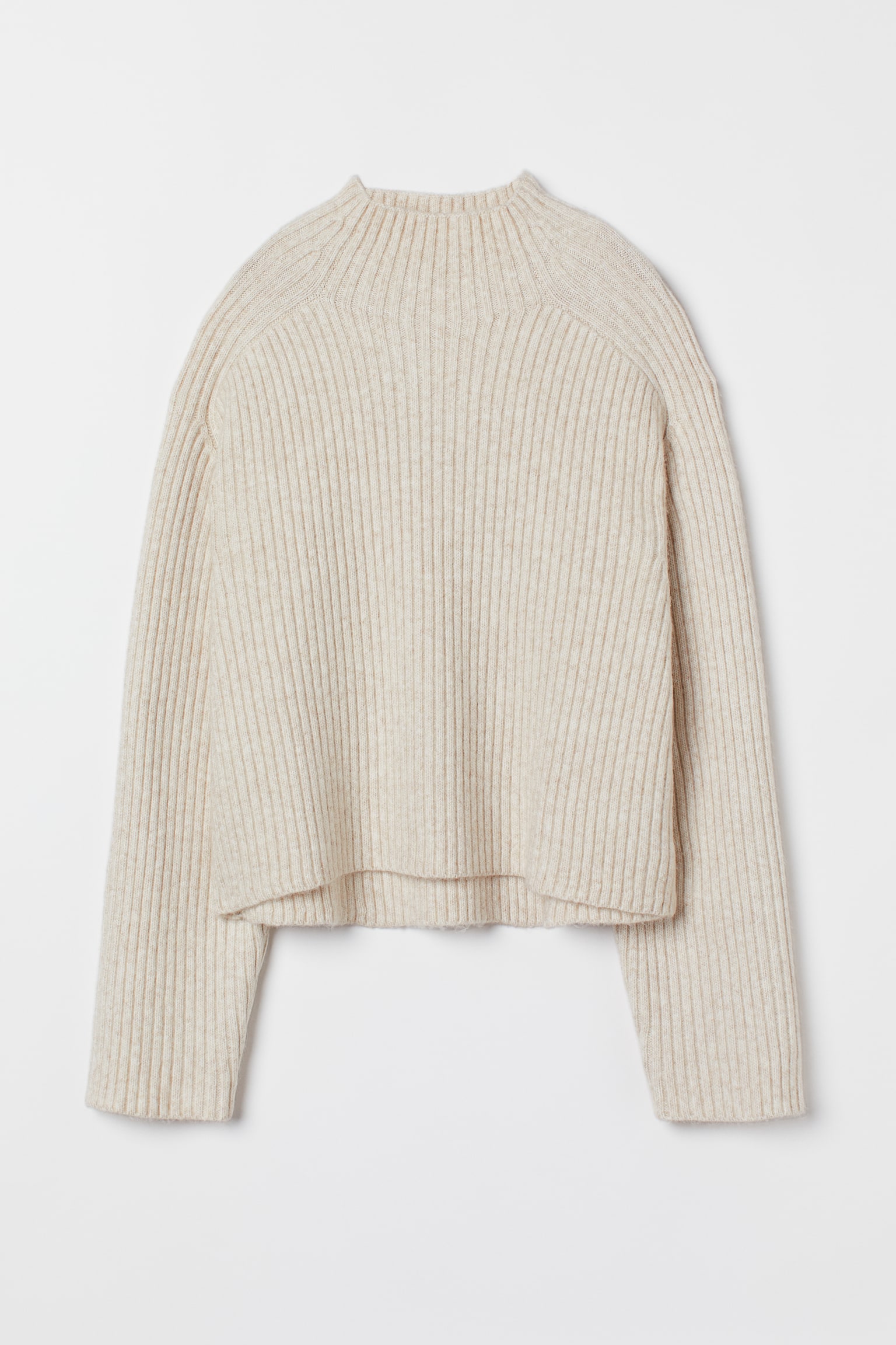 Ribbed Mock Turtleneck Sweater - Light beige melange