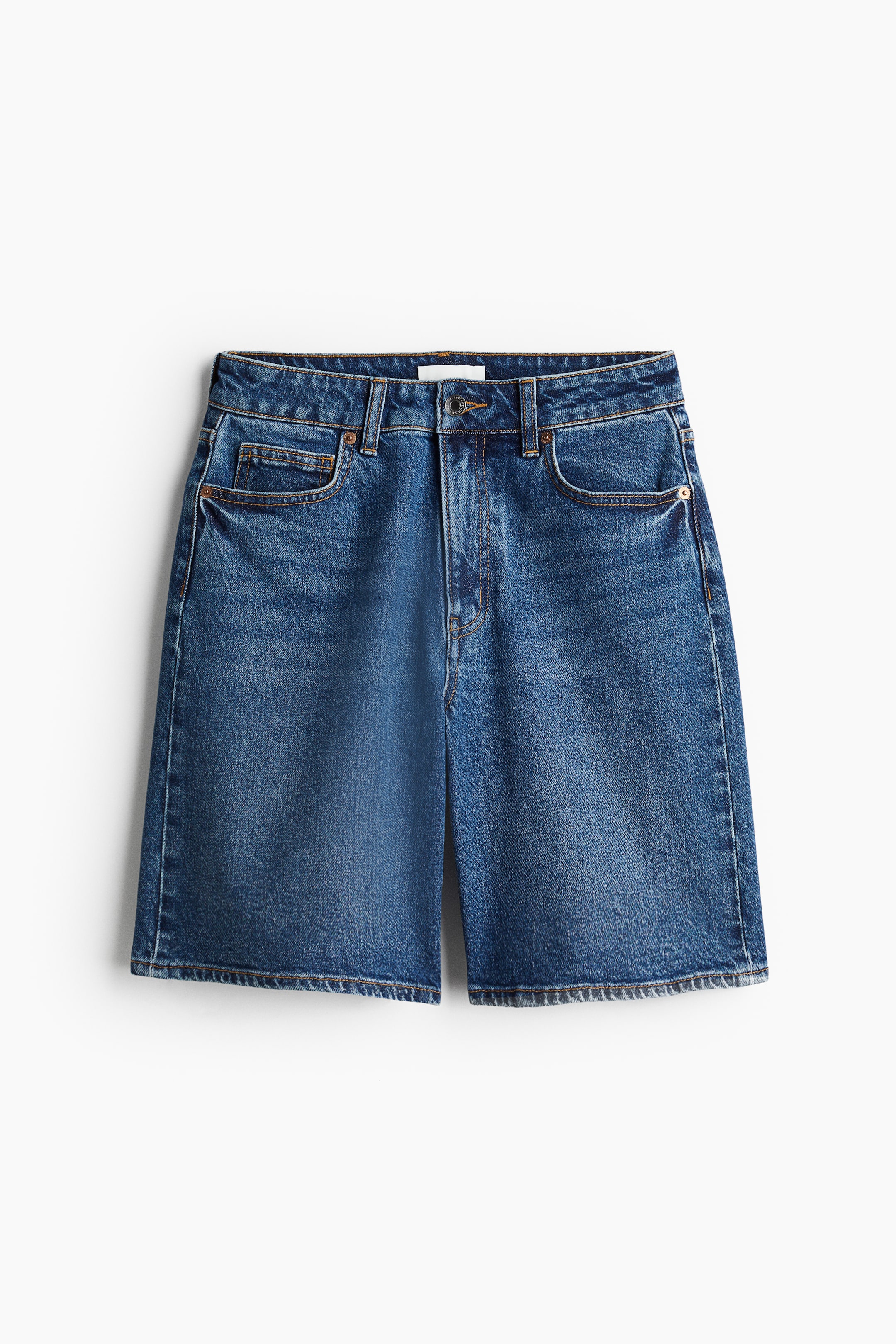 Denim Bermuda shorts - High waist - Knee length - Denim blue - Ladies ...