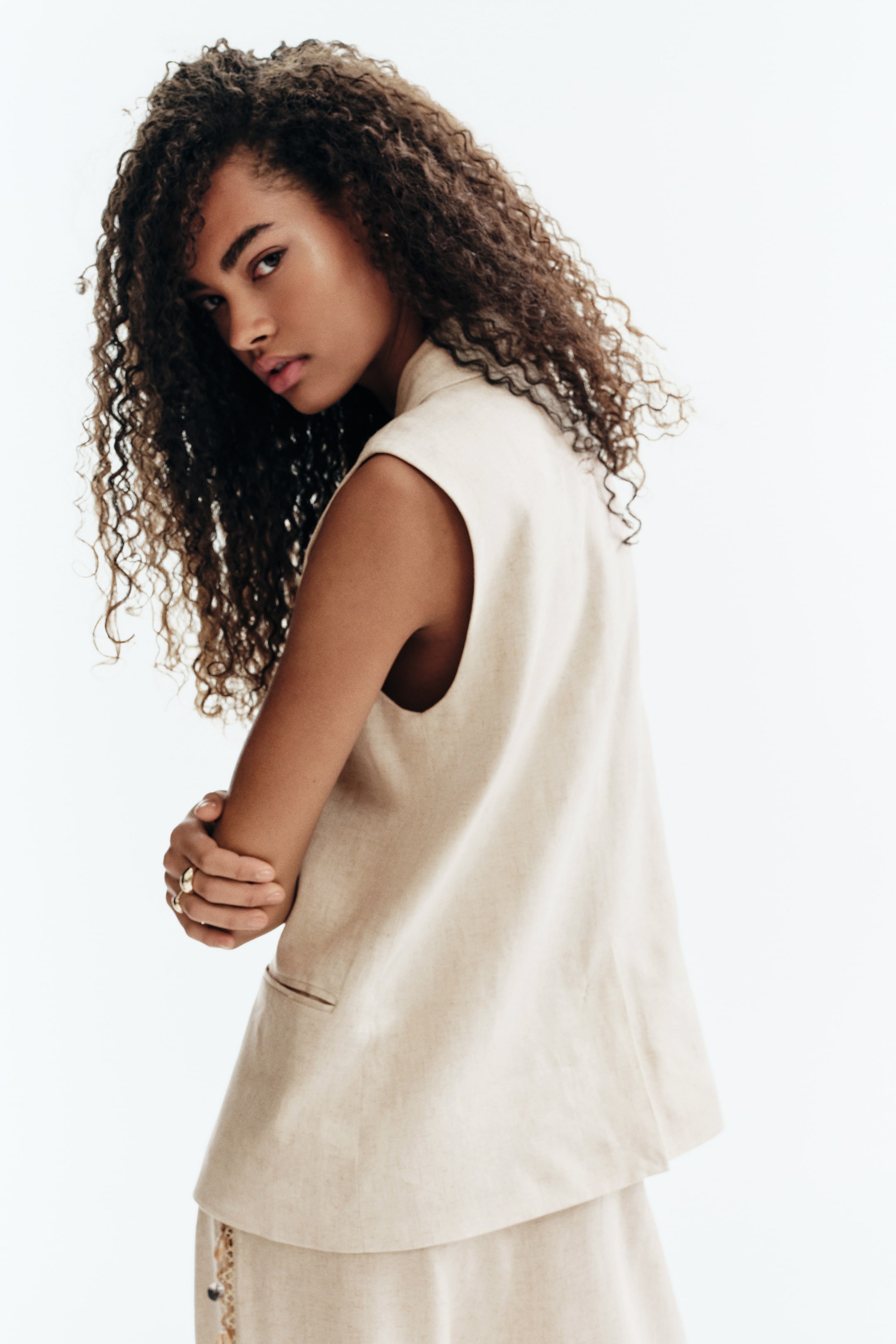 Veste sans manches en lin mélangé