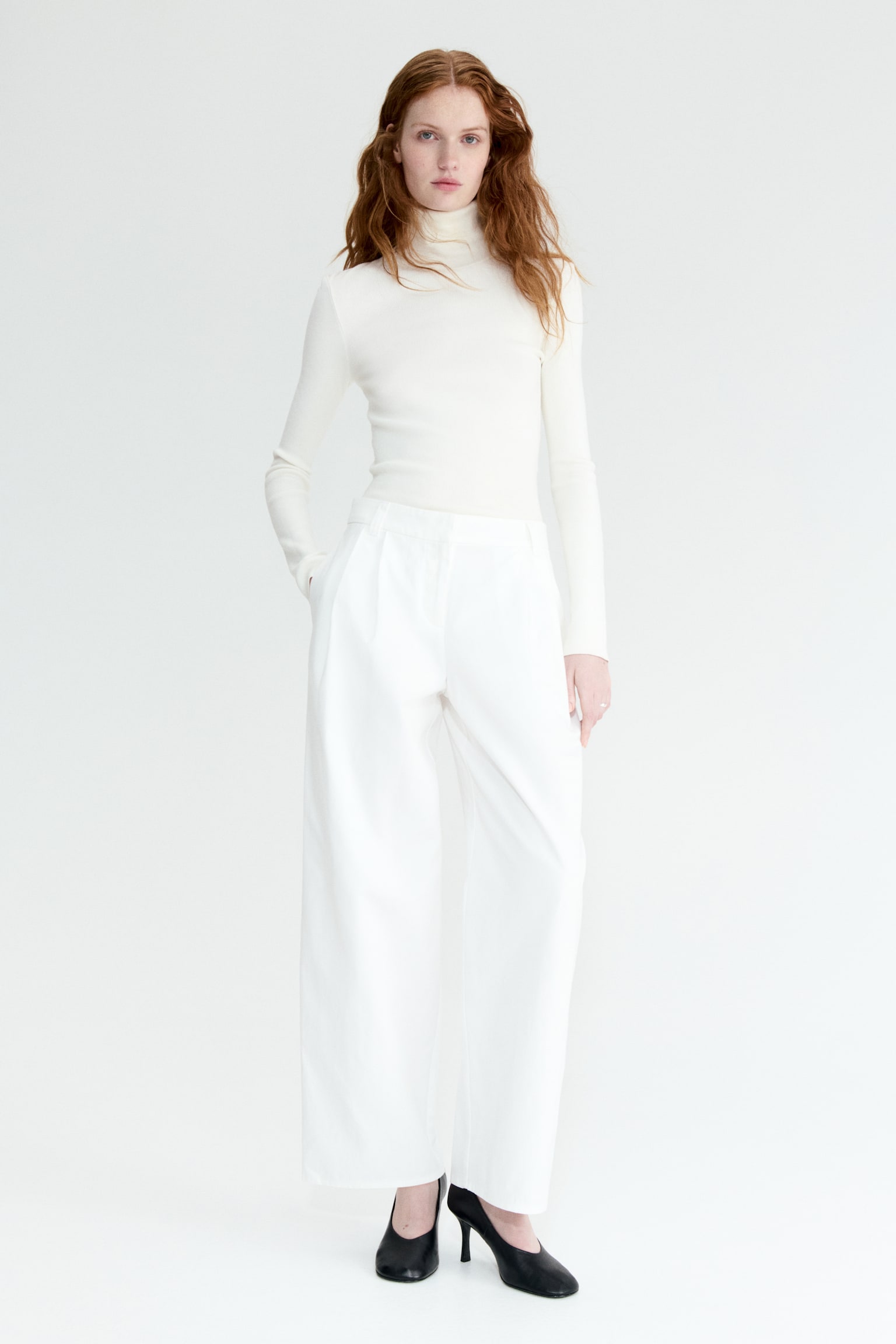 Tailored cotton trousers - White/Navy blue - 1