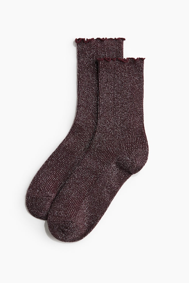 Set de 5 perechi de șosete reiate - Roșu-burgund/strălucitor/Negru/strălucitor - 2