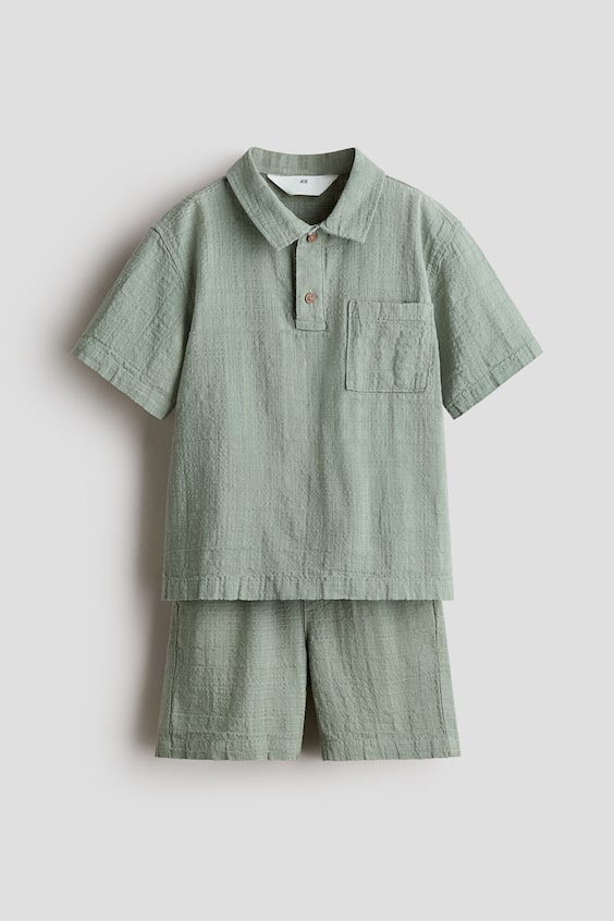Детские топы H&M 2-Piece Textured Cotton-Blend Set