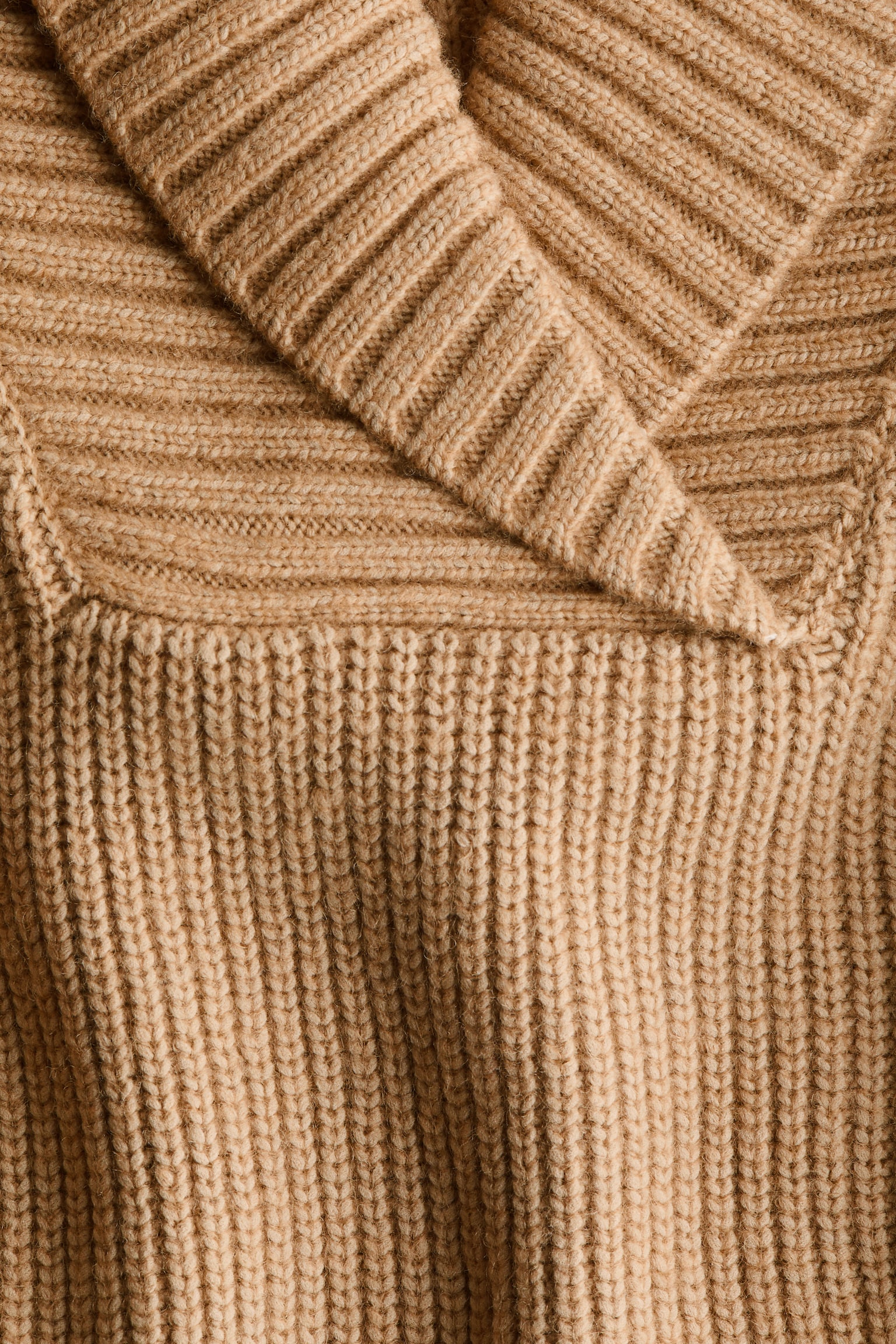 Rib-knit shawl-collar jumper - Beige/Cream - 5