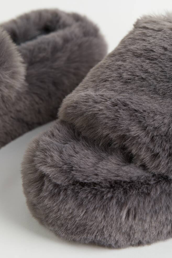 Faux fur slippers - Dark grey/Brown - 3