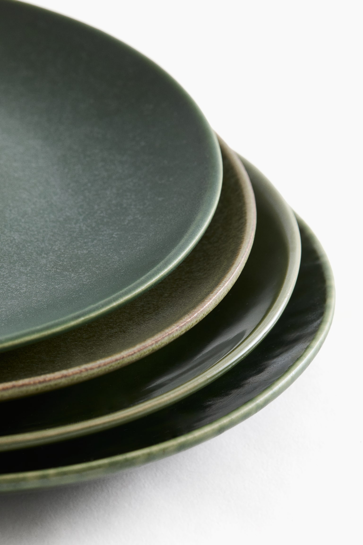4-pack stoneware medium plates - Dark green/Light grey/Beige - 3