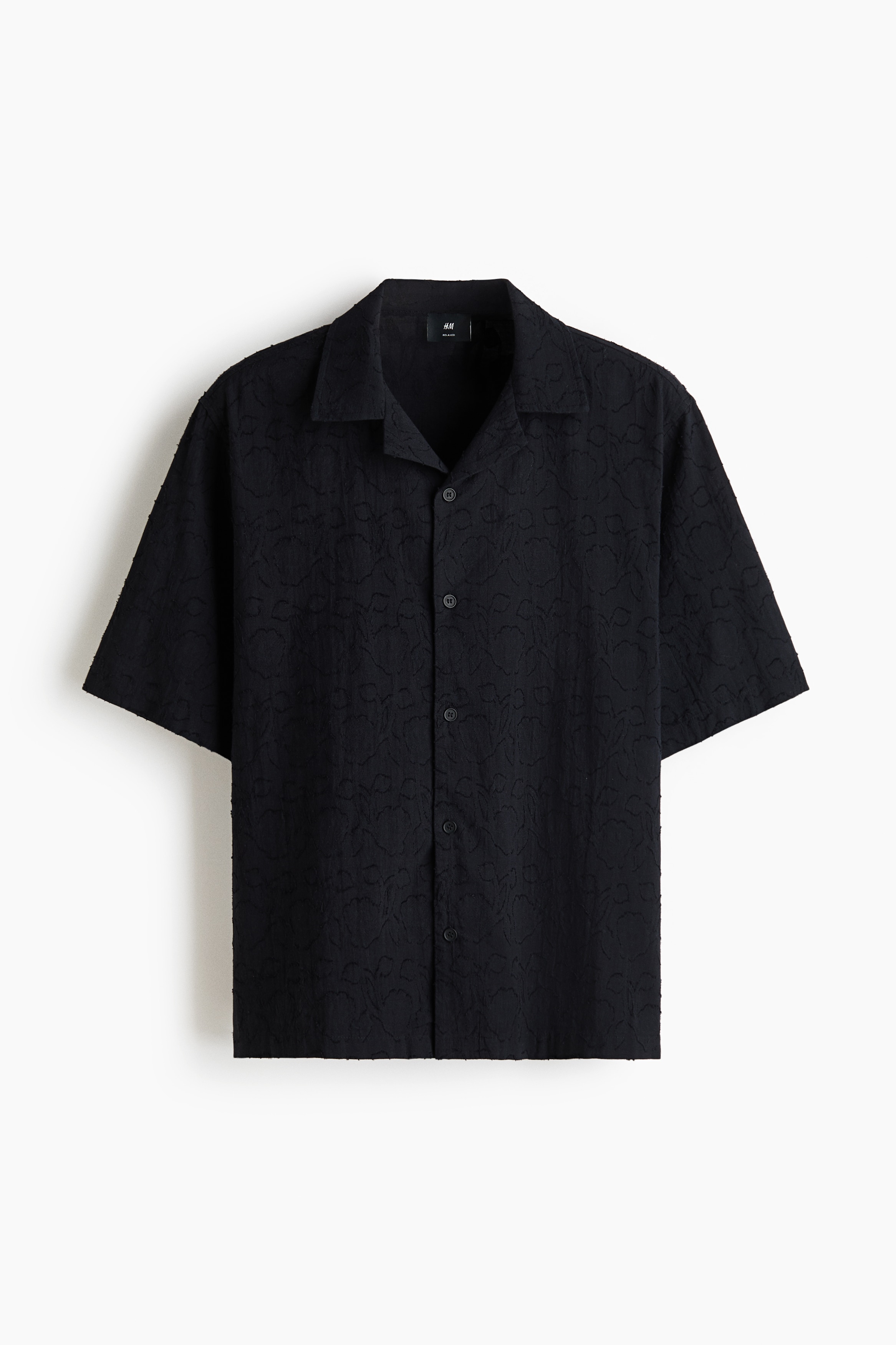 Camisa resort com textura Relaxed Fit - Preto/Bege escuro
