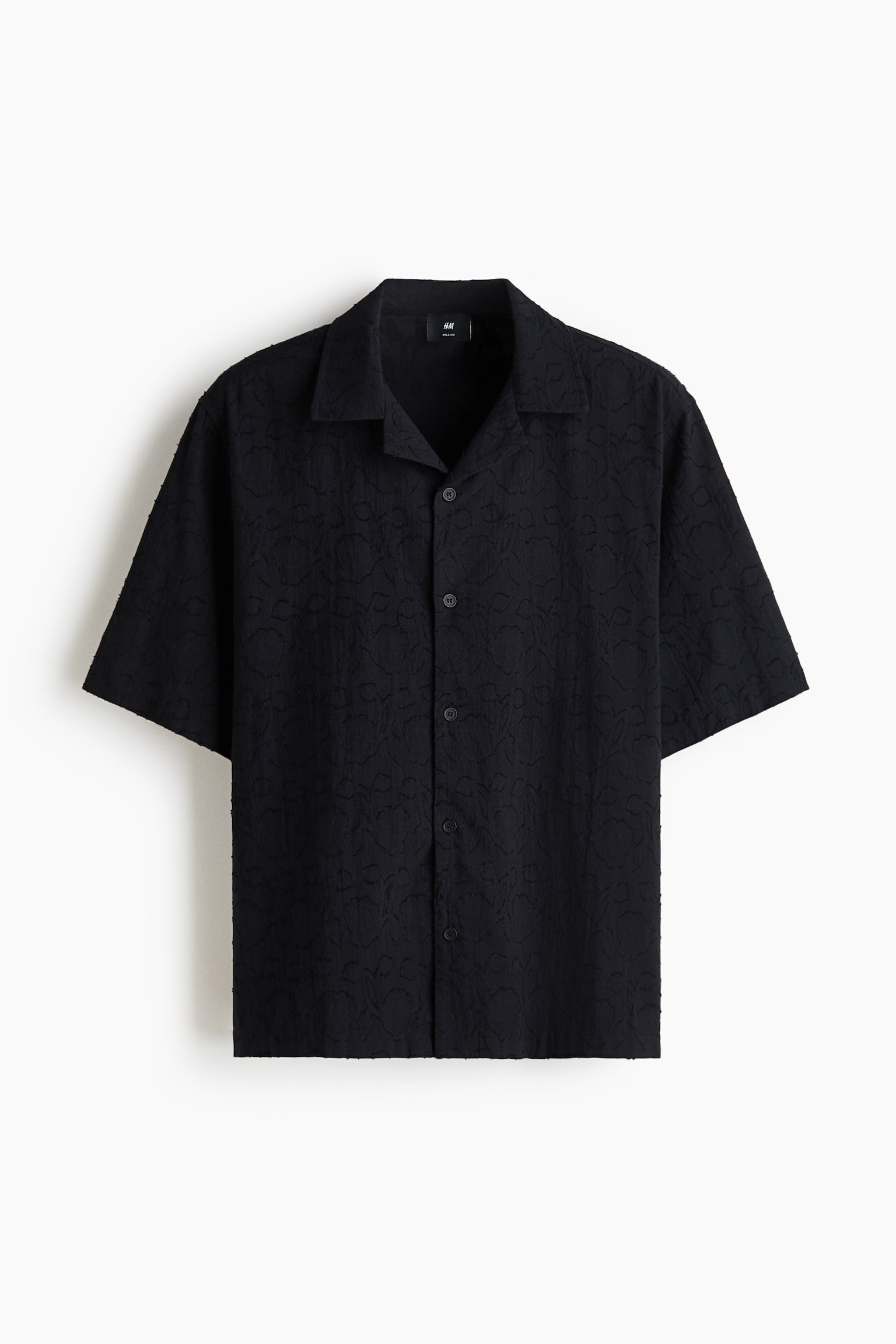 Relaxed-Fit Textured Resort Shirt - Black/Dark beige - 1