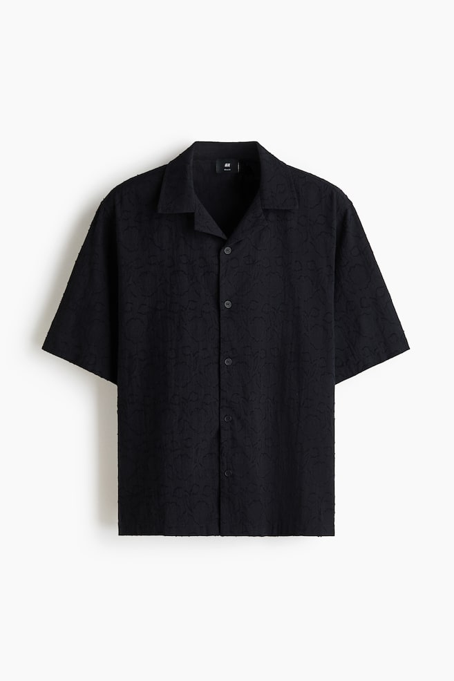 Relaxed-Fit Textured Resort Shirt - Black/Dark beige - 1