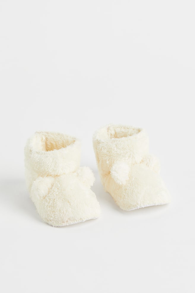 Teddy-lined slippers - Natural white/Brown/Bear - 1