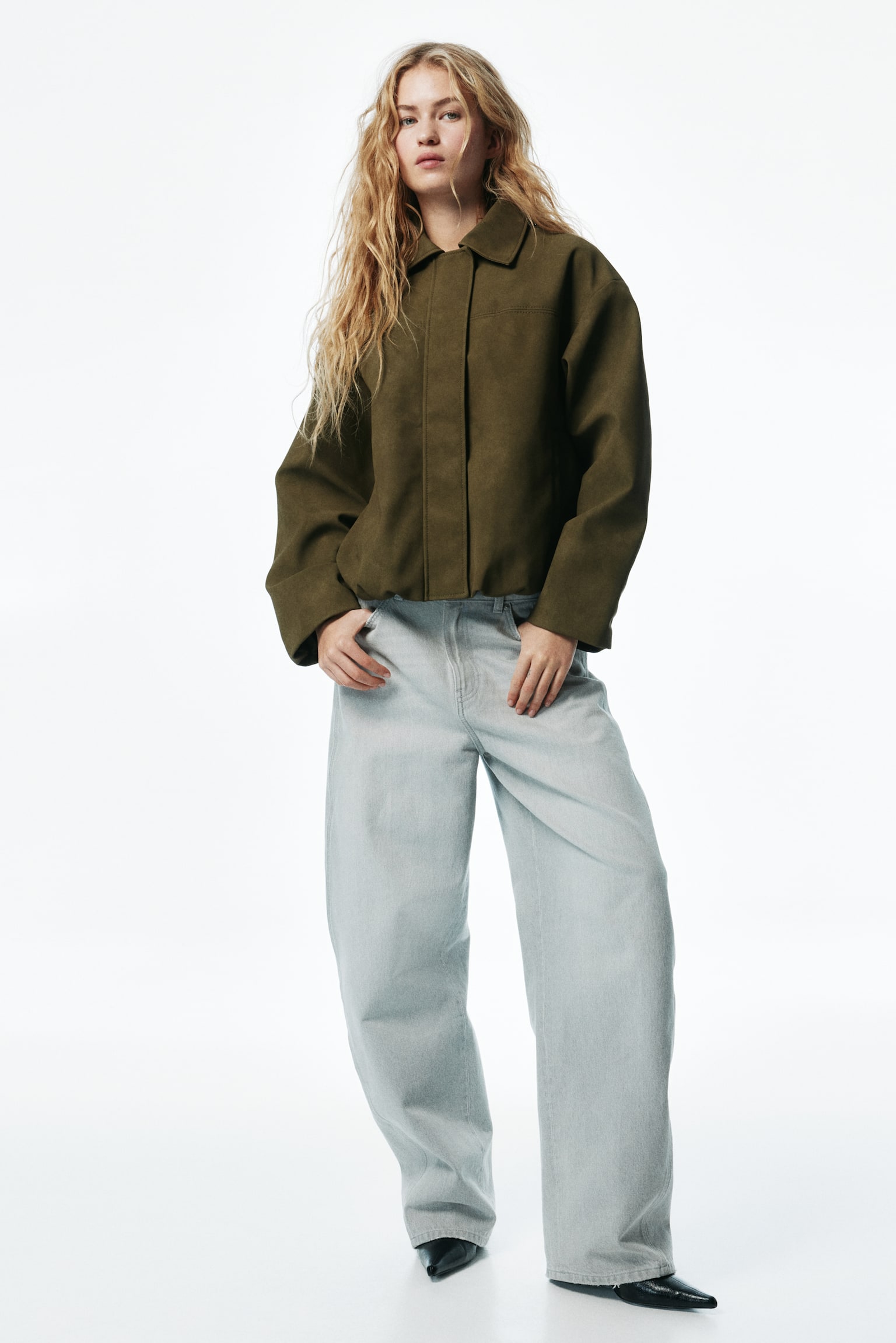 ז'קט בומבר עם צווארון - ירוק זית/אפור/בז' בהיר/משבצות - 6