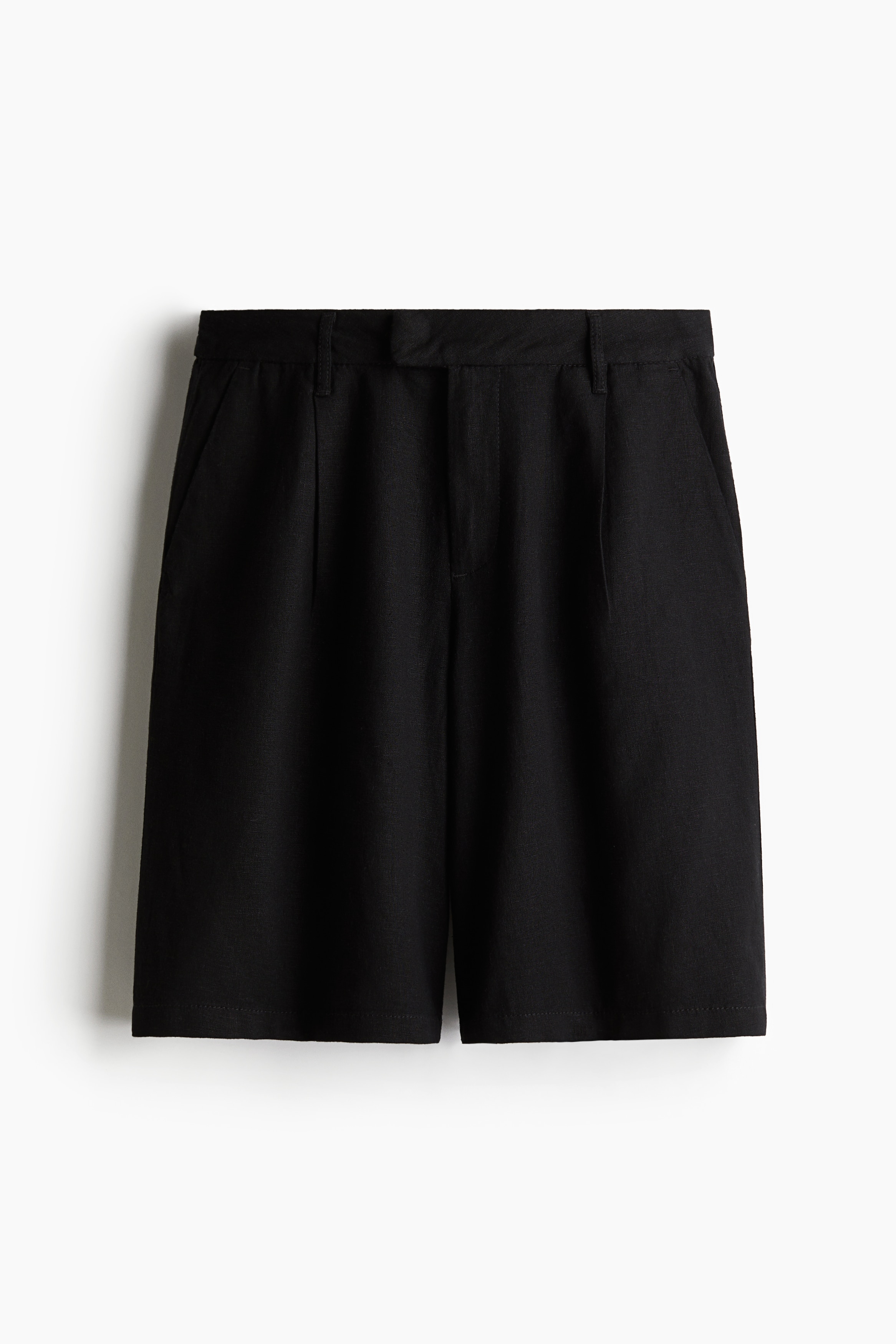 Keten Karışımlı Diz Boyu Şort - Siyah/Beyaz/Açık bej/Beyaz/İnce çizgili/Kahverengi