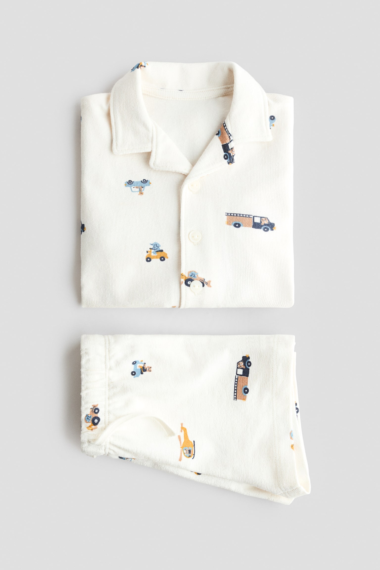 Bộ 2 món bằng cotton xù vòng - Màu kem/Xe cộ/Màu xanh tím than/Kẻ trắng - 2