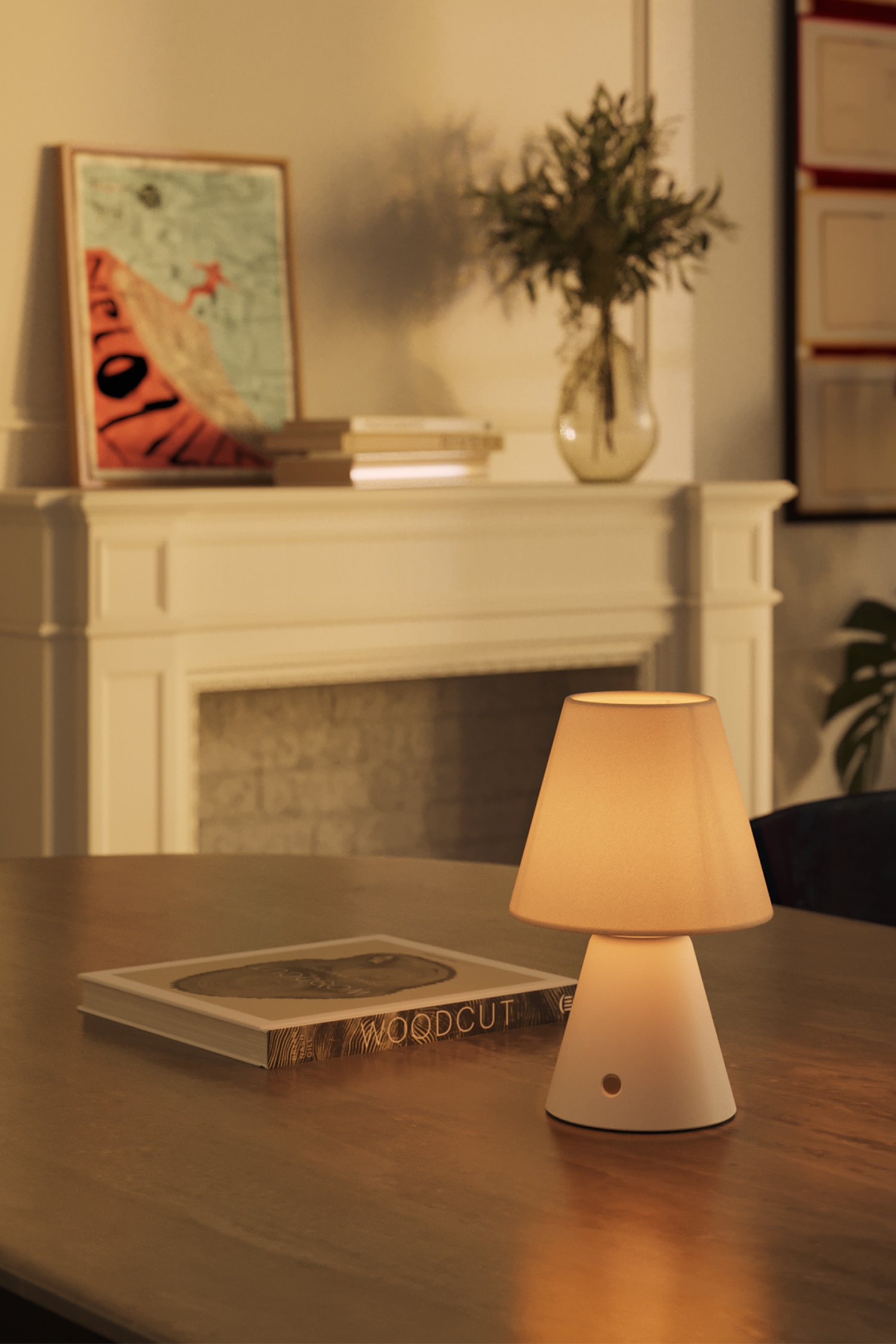 Lâmpada Recarregável Com Abajur E Lâmpada - Branco/Cinzento Preto/Madeira/creme