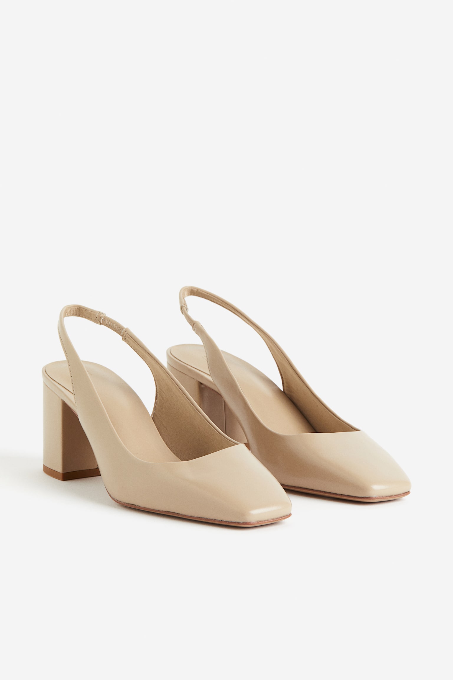 Block Heel Slingbacks - Beige/Black - 3