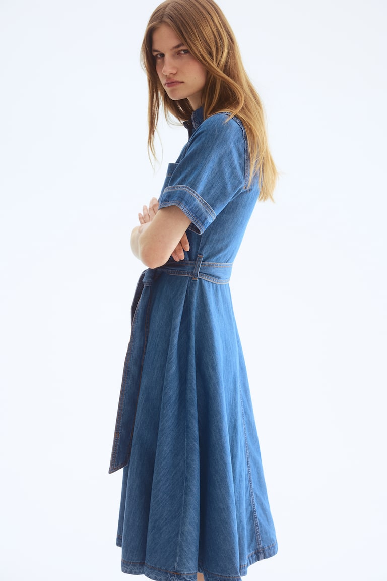 Ladies - Denim Blue Denim Shirt Dress - Size: XXS - H&M