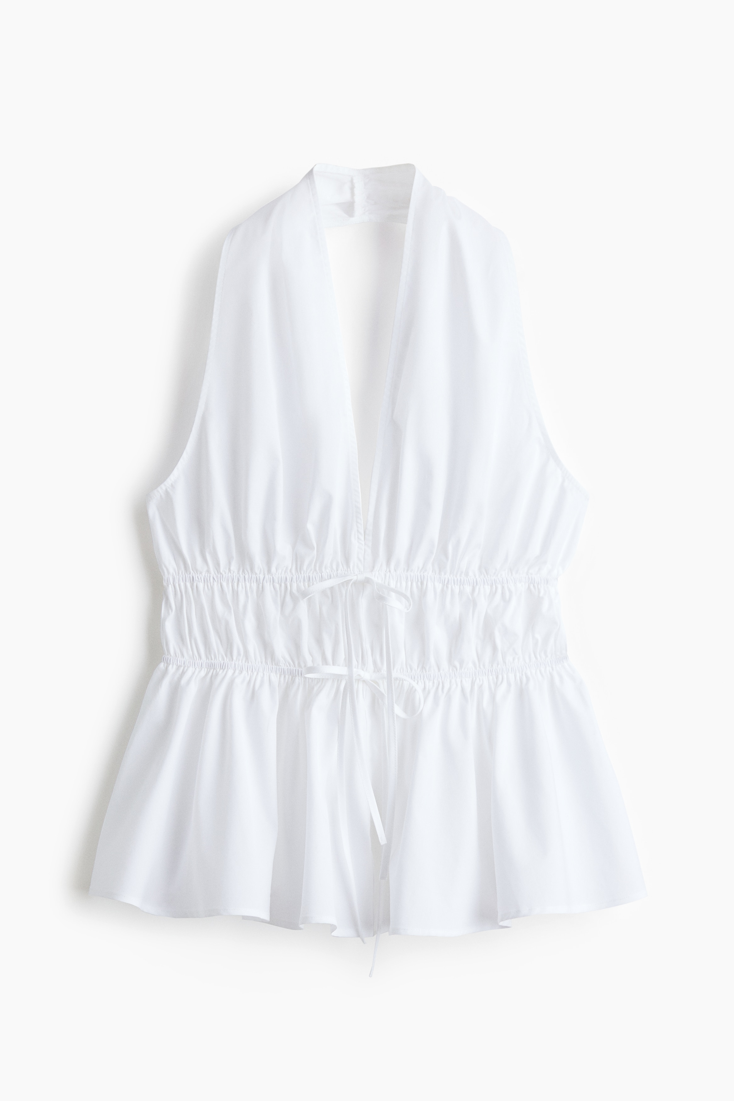 Haltertop met peplum - Wit/Lichtroze/Zwart