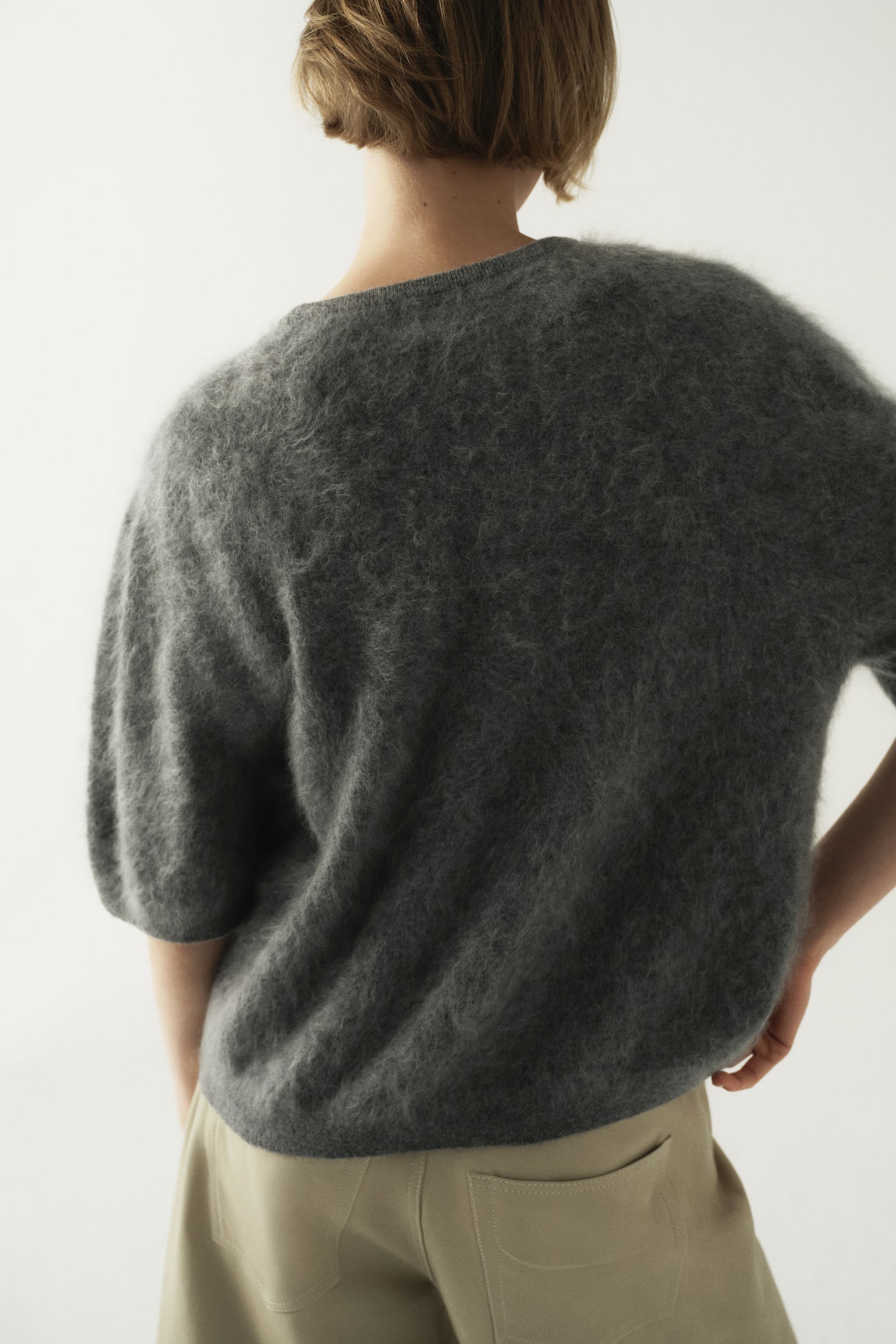 Brushed cashmere top - Grey marl/Dark grey/Cream - 5