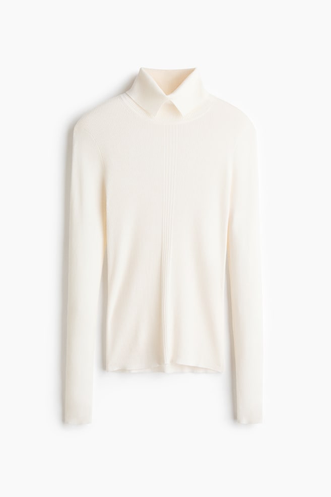 Silk-blend polo-neck top - Cream - 1