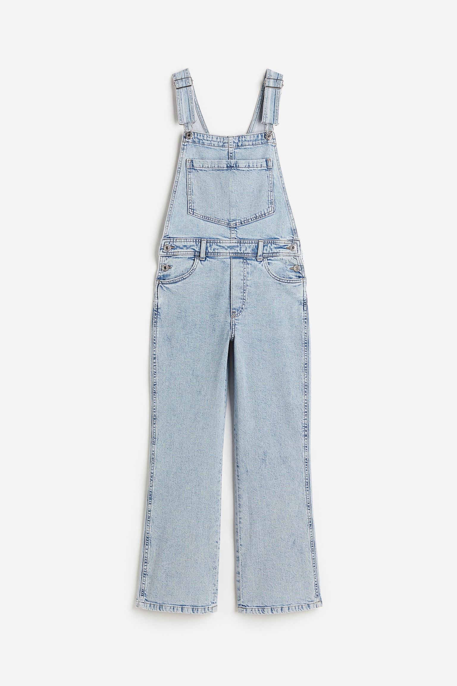 Flared Cropped Denim Dungarees - Light denim blue - 1