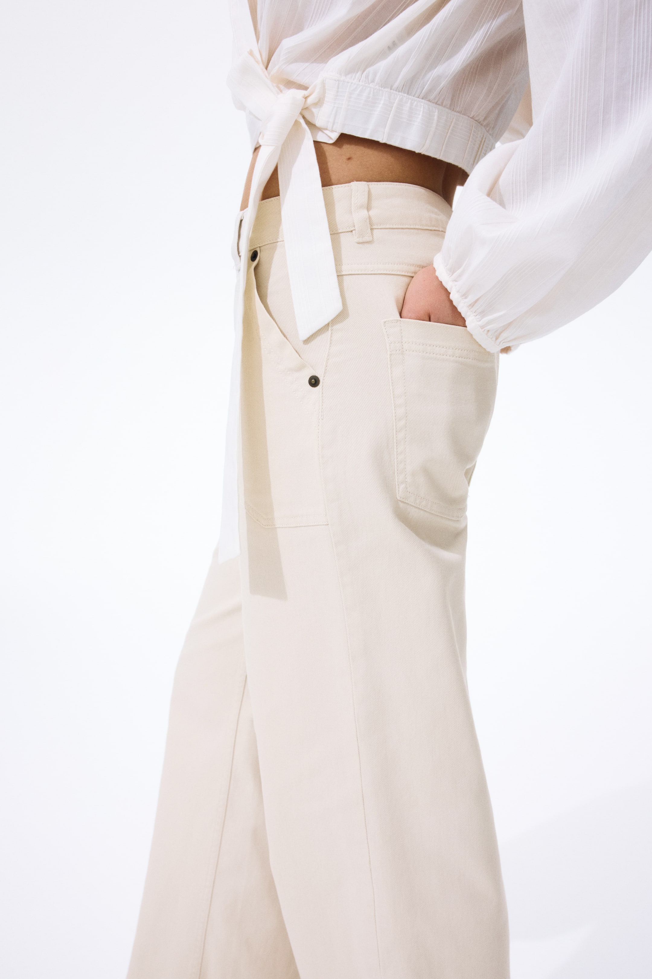 Wide-Leg Twill Pants