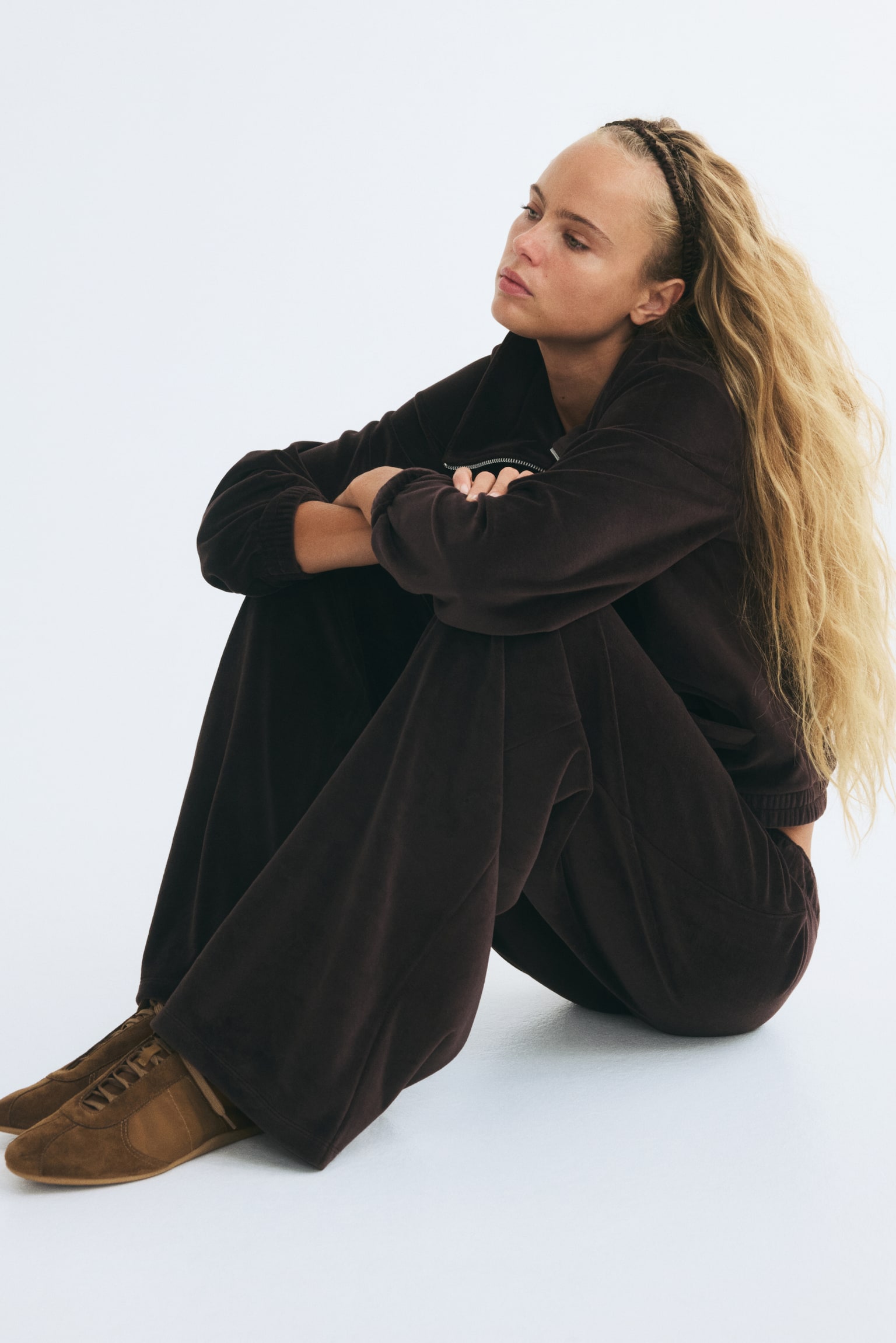 Женские брюки H&M Velour, цвет: Тёмный коричневый — фото 4