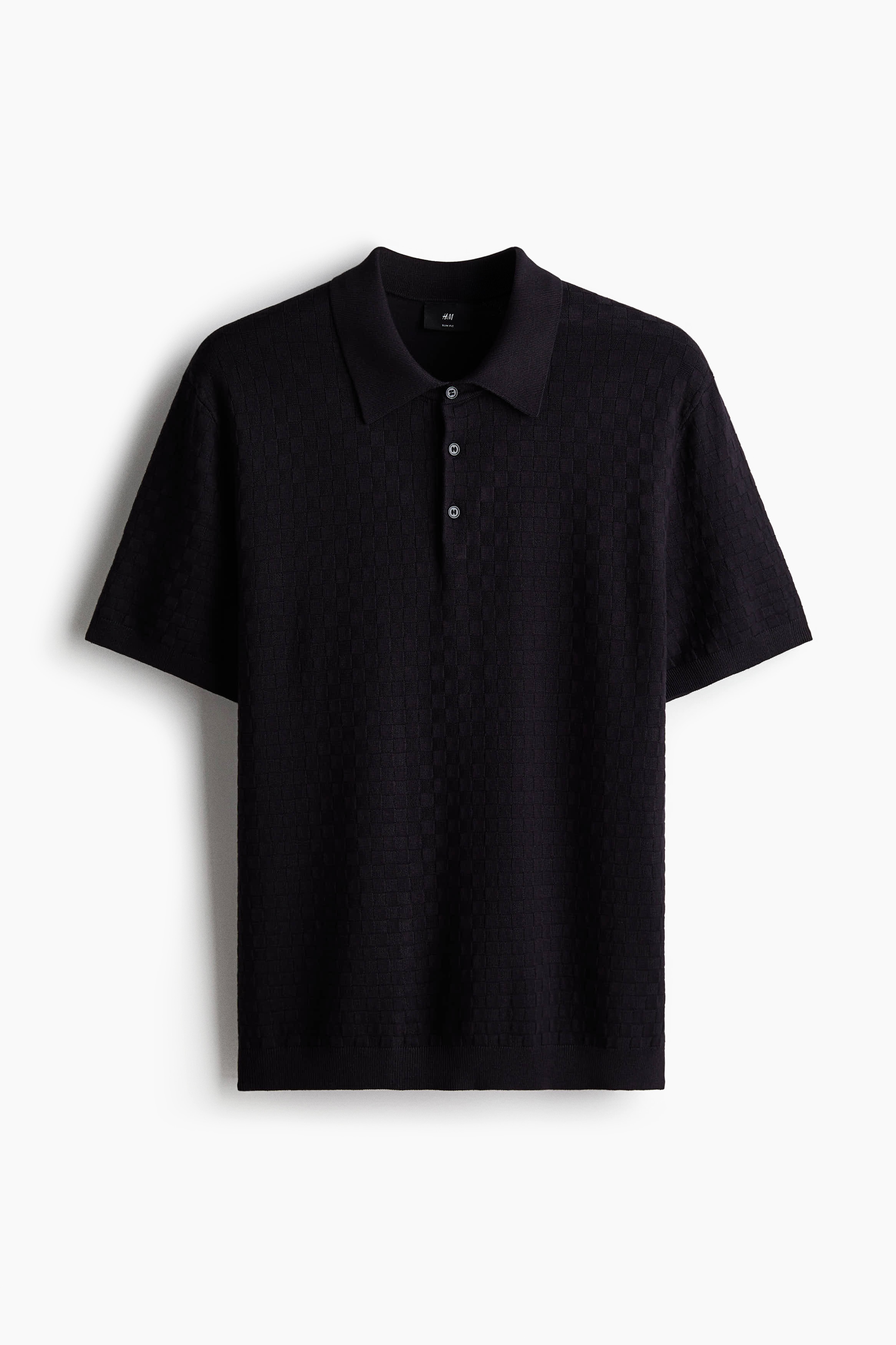 Slim Fit Textured-knit polo shirt - Navy blue/White/Beige/Black/Plum