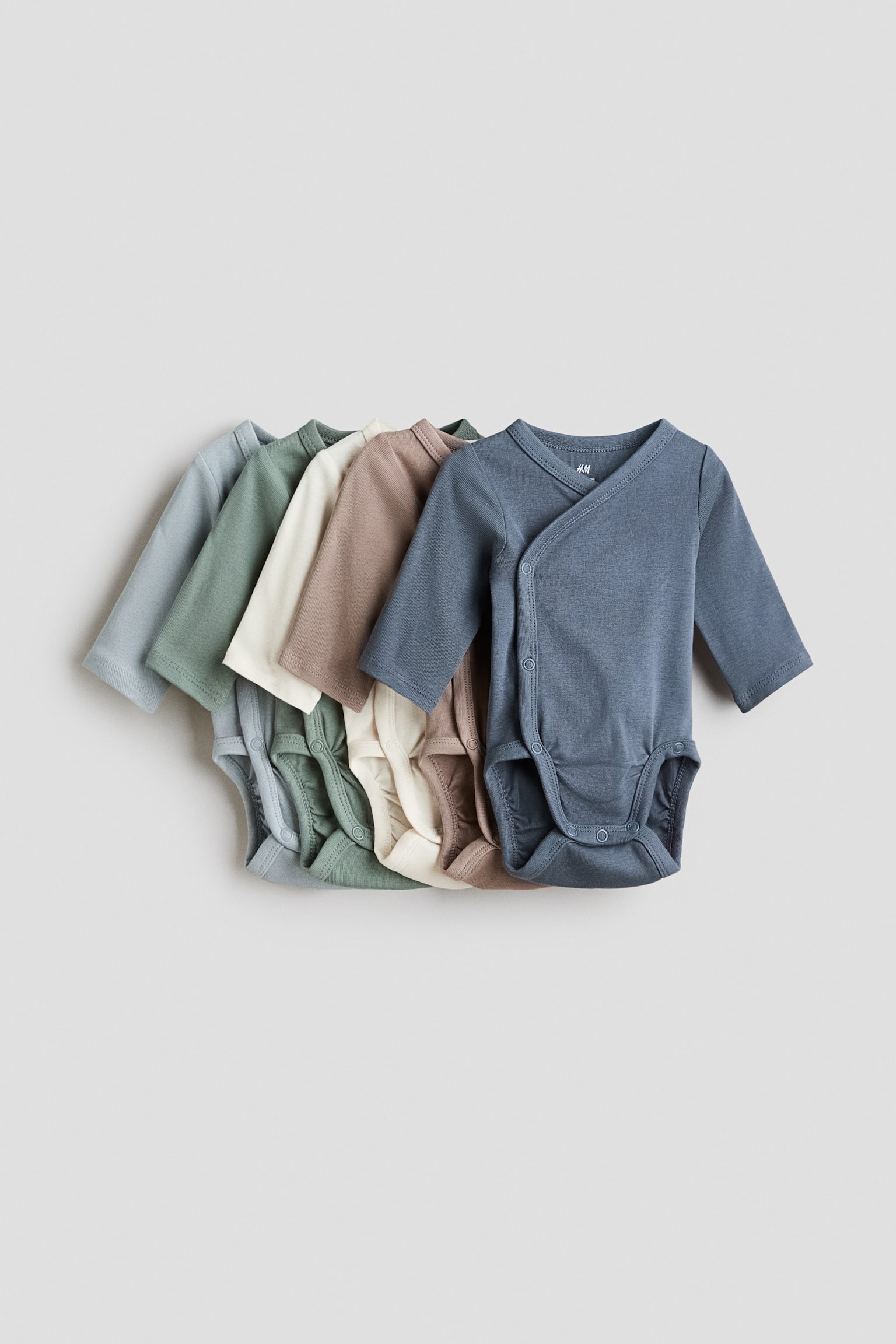 5-pack wrapover bodysuits - Dusty blue/Khaki green/White/Giraffes/Beige marl/Mole/Dusty pink/Cherries/Dusty pink/White