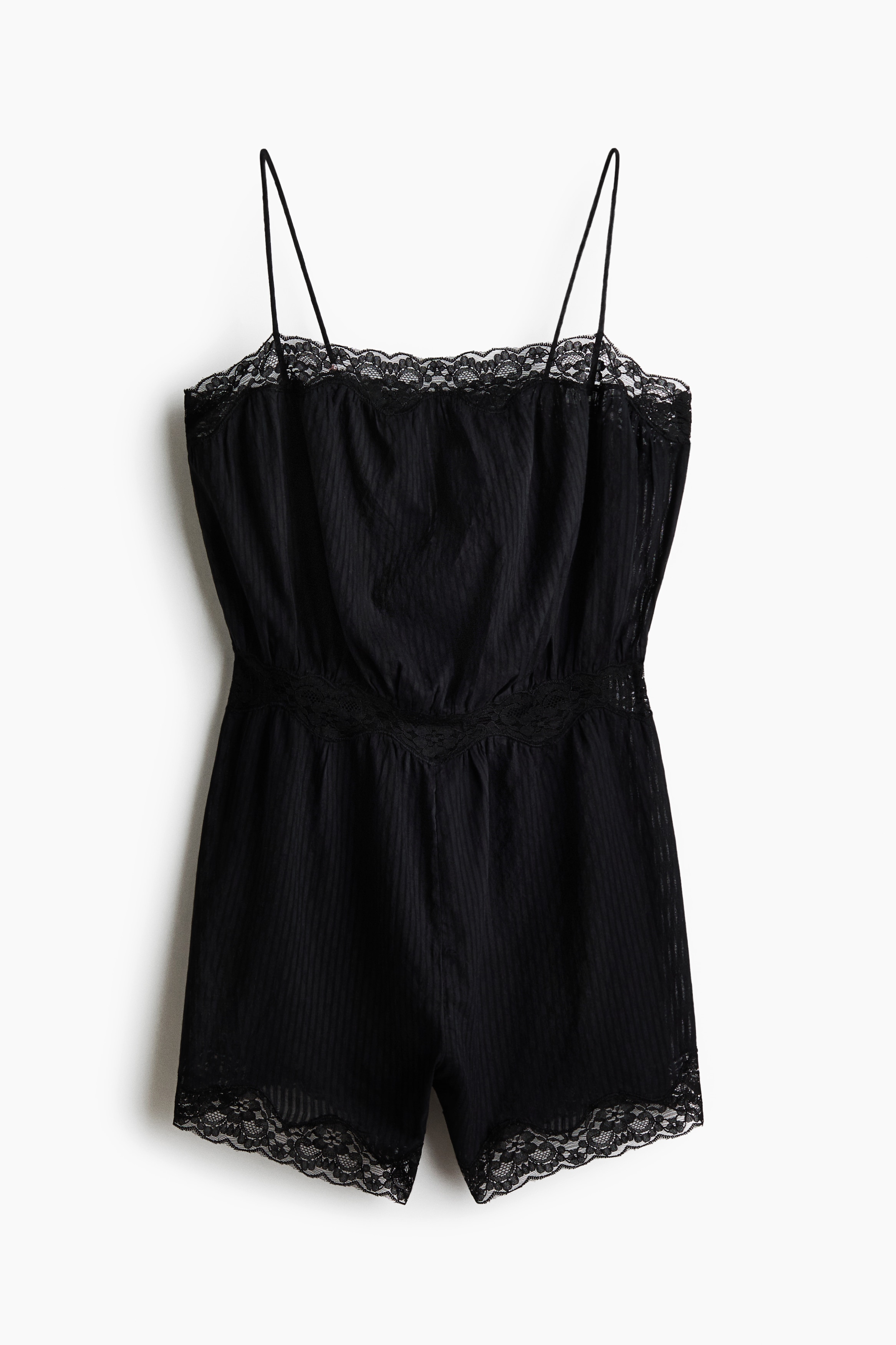 Lace-trimmed pyjama playsuit - Black