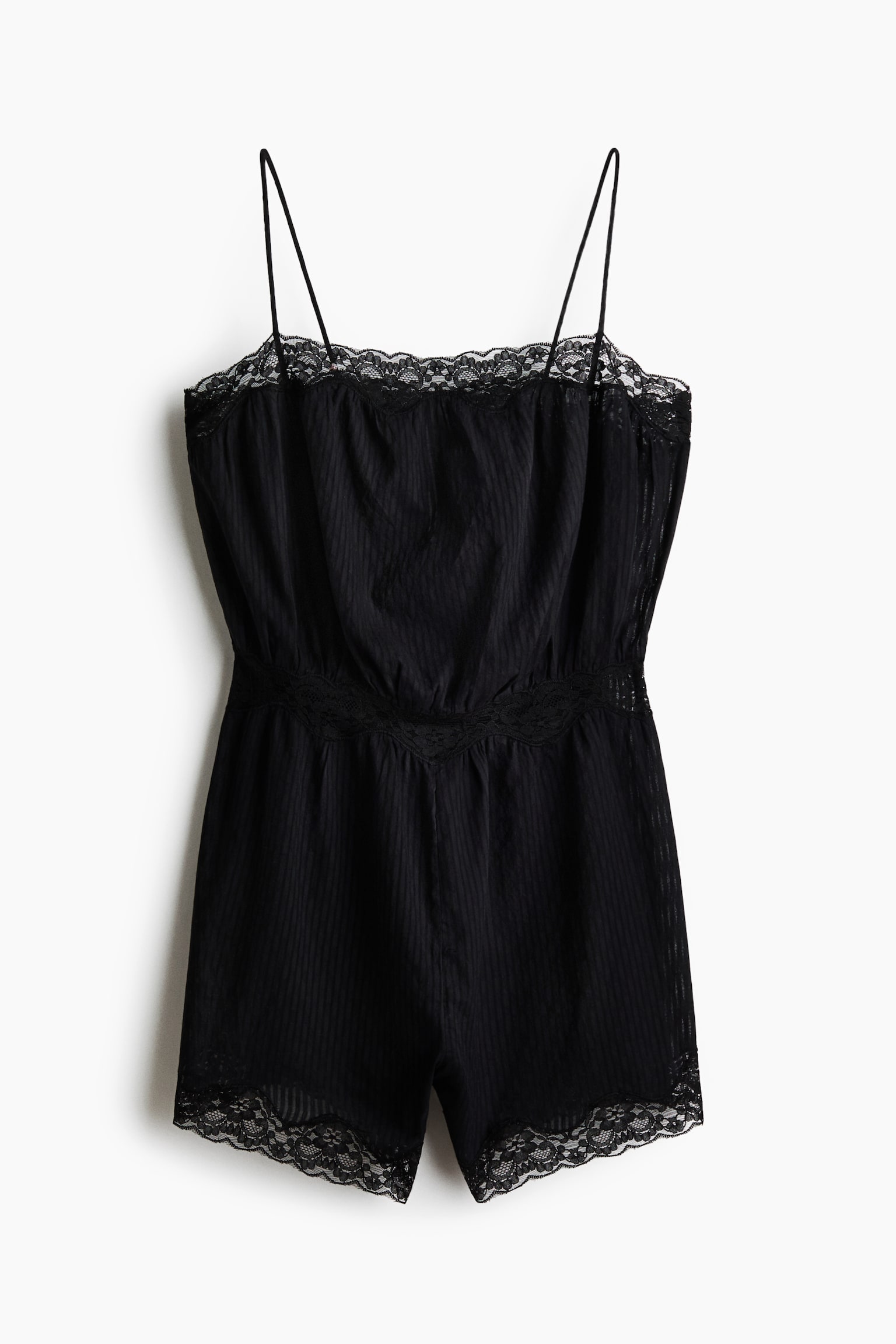 Lace-trimmed pyjama playsuit - Black