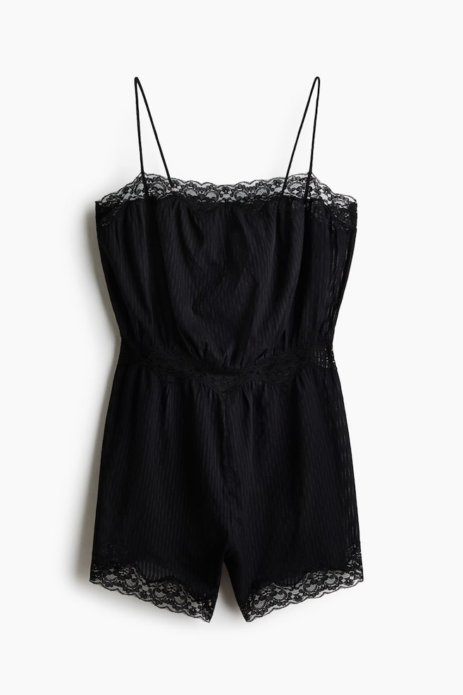 Kurzer Schlaf-Jumpsuit mit Spitzenbesatz - Schwarz - 1