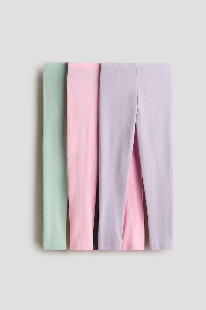 3-pack cotton jersey leggings - Light green/Purple/Pink/White/Lilac hearts/Light beige/Leopard print/Pink/Hearts/Light pink/Cream - 1