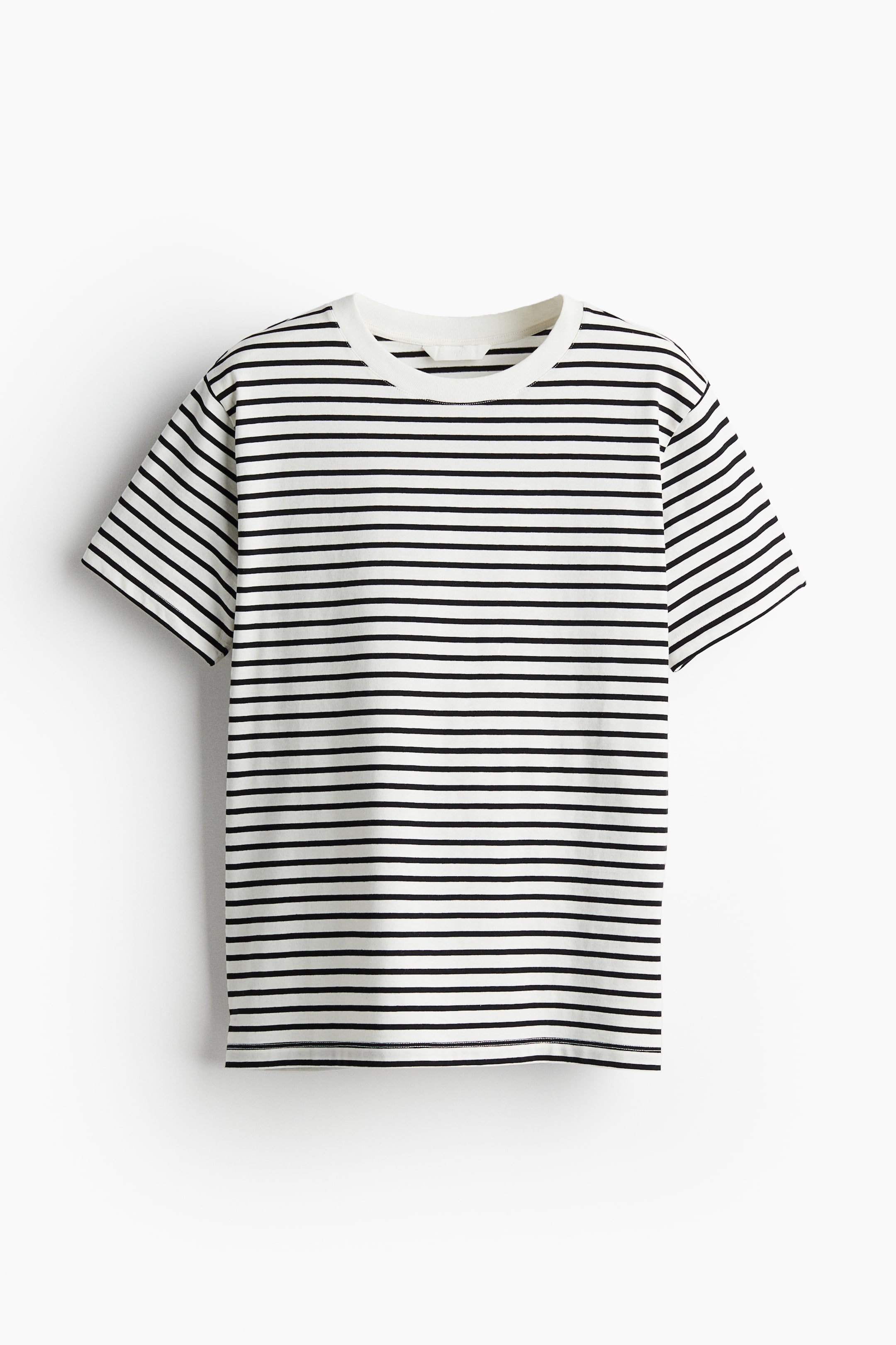 Cotton T-shirt - Round Neck - Short sleeve - White/black striped ...